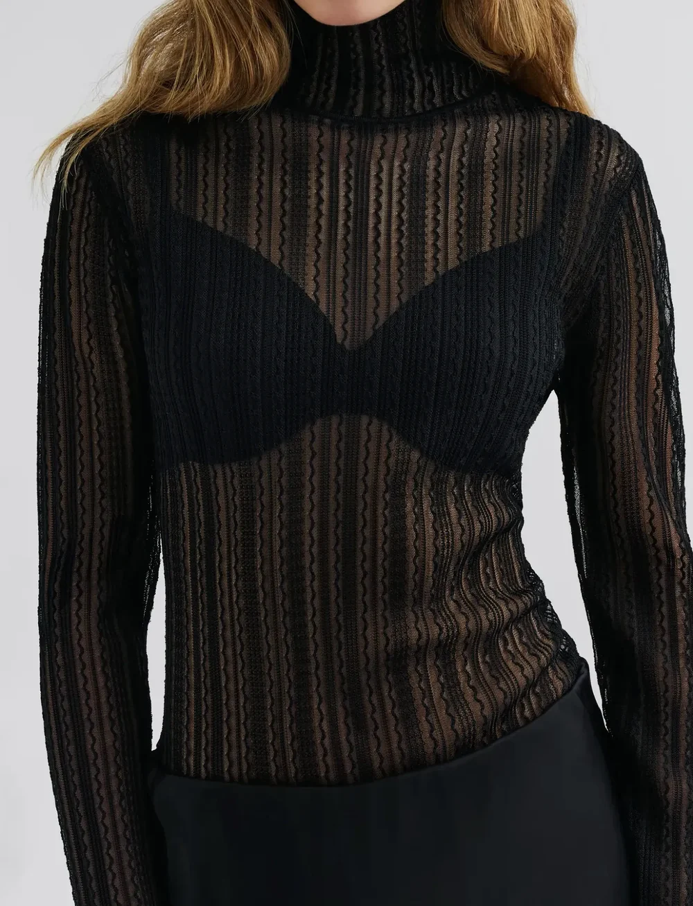 Malina - Zelie Sheer Knitted Turtleneck top - turtlenecks - black - 5
