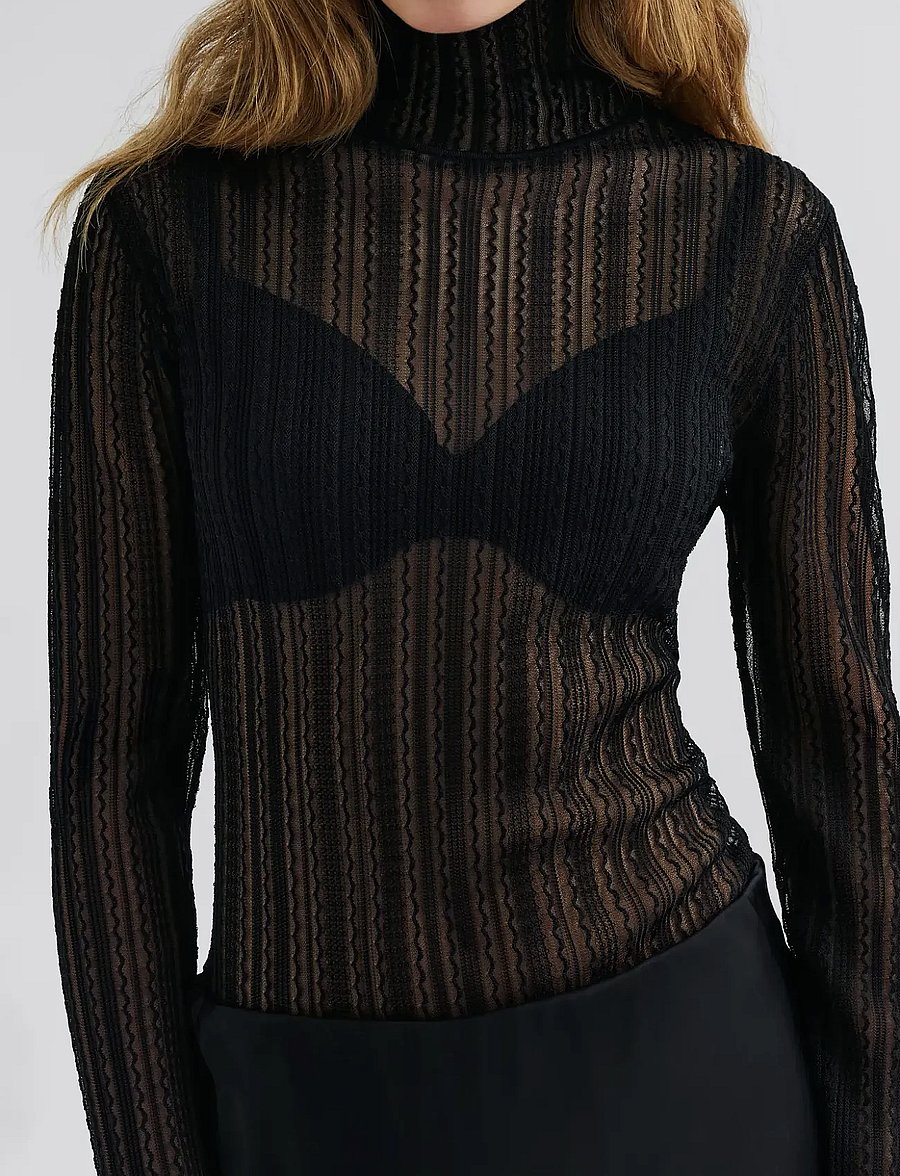 Malina - Zelie Sheer Knitted Turtleneck top - rullekraver - black - 5