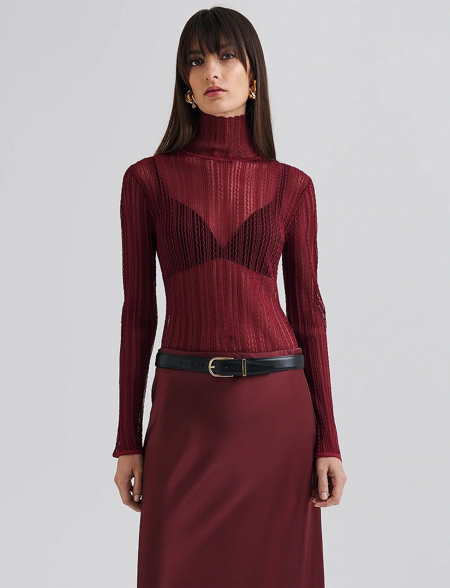 Malina - Zelie Sheer Knitted Turtleneck top - rollkragenpullover - wine - 0