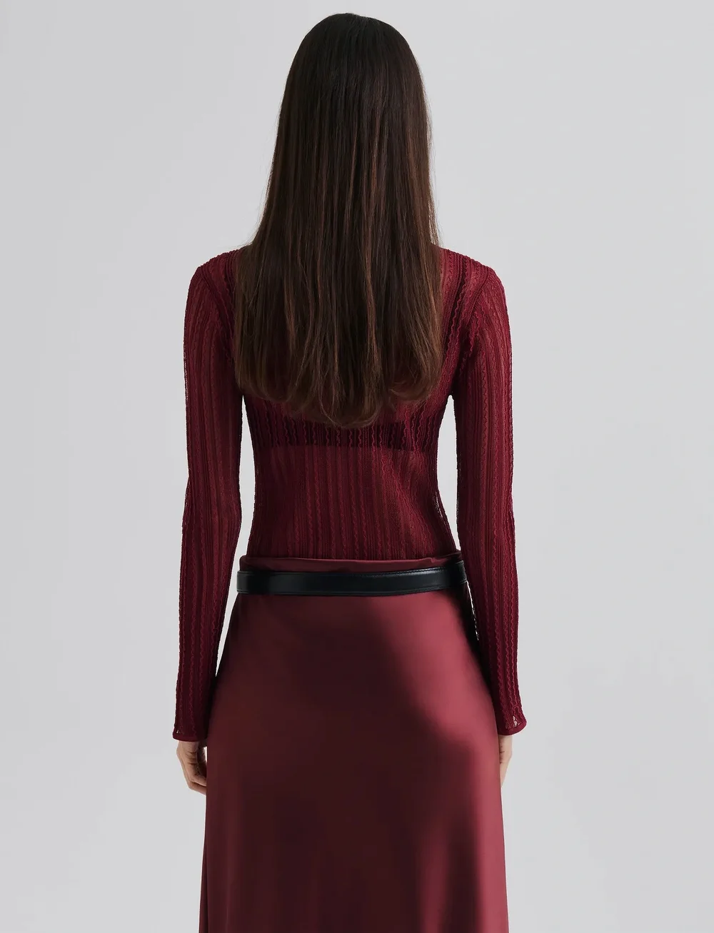 Malina - Zelie Sheer Knitted Turtleneck top - turtlenecks - wine - 3