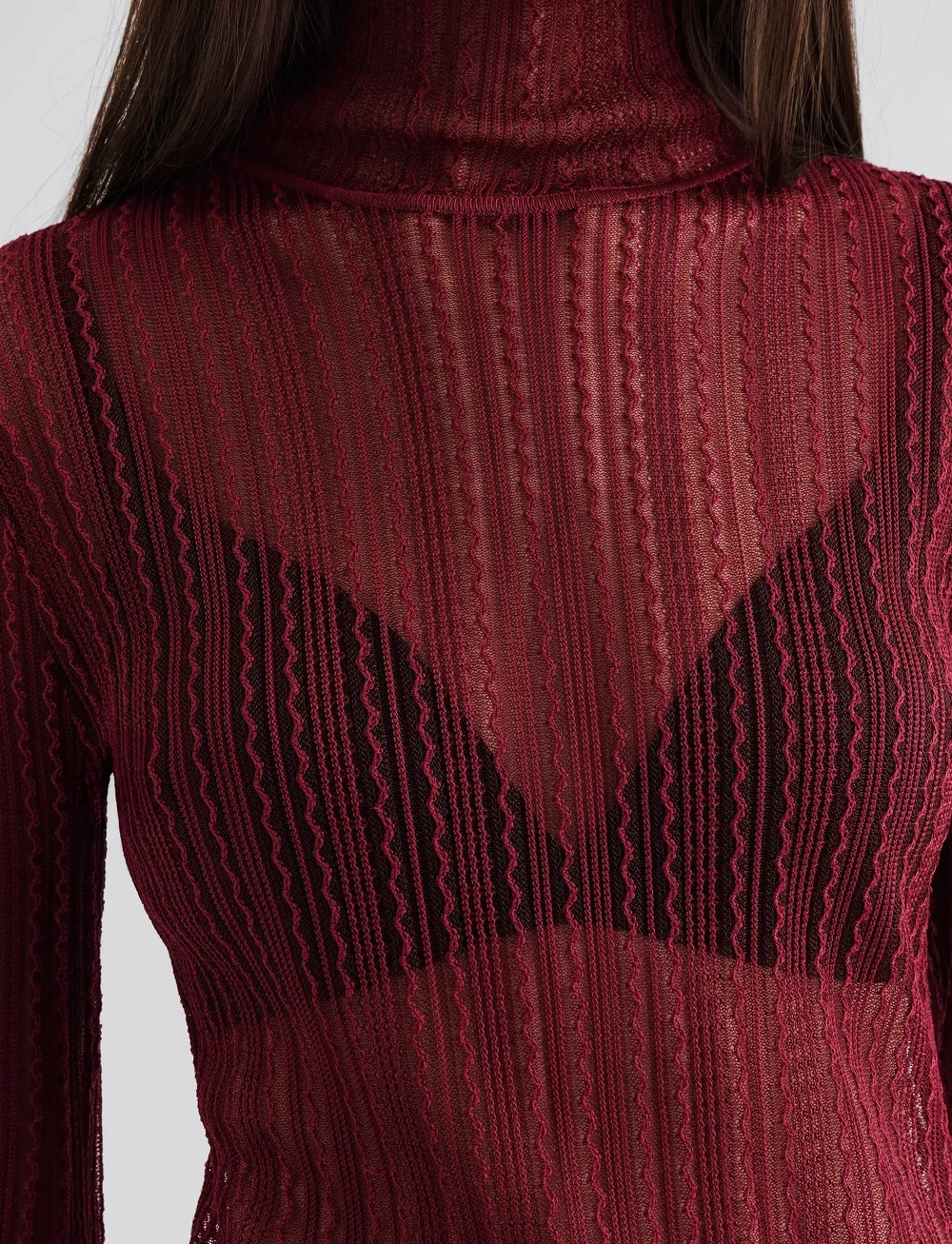 Malina - Zelie Sheer Knitted Turtleneck top - turtlenecks - wine - 4