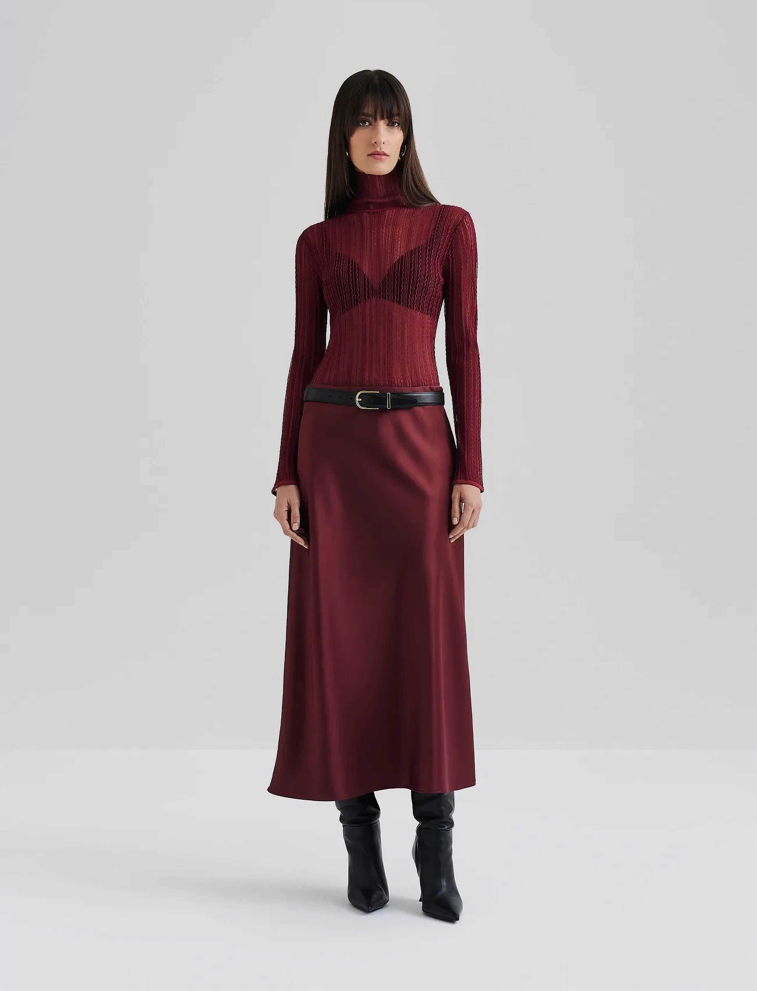 Malina - Zelie Sheer Knitted Turtleneck top - rullekraver - wine - 5