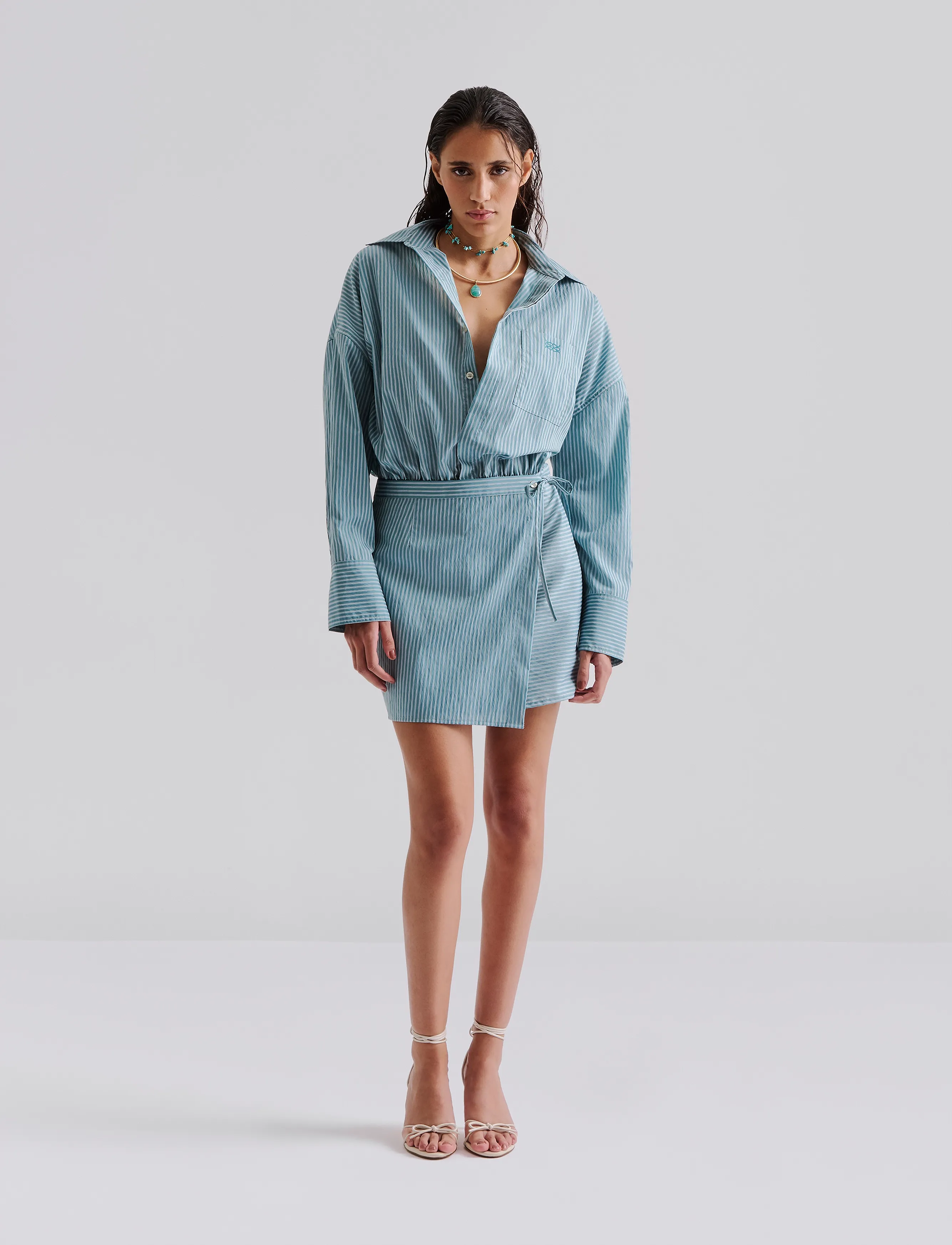 Malina Portea Wrapped Shirt Dress, 44, Dresses, Blau - Short Frauen