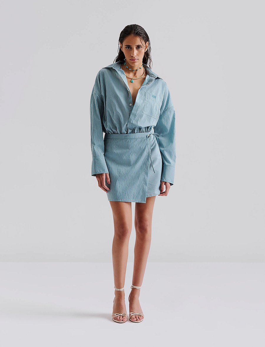 Malina - Portea Wrapped Shirt dress - skjortklänningar - aqua stripe - 0
