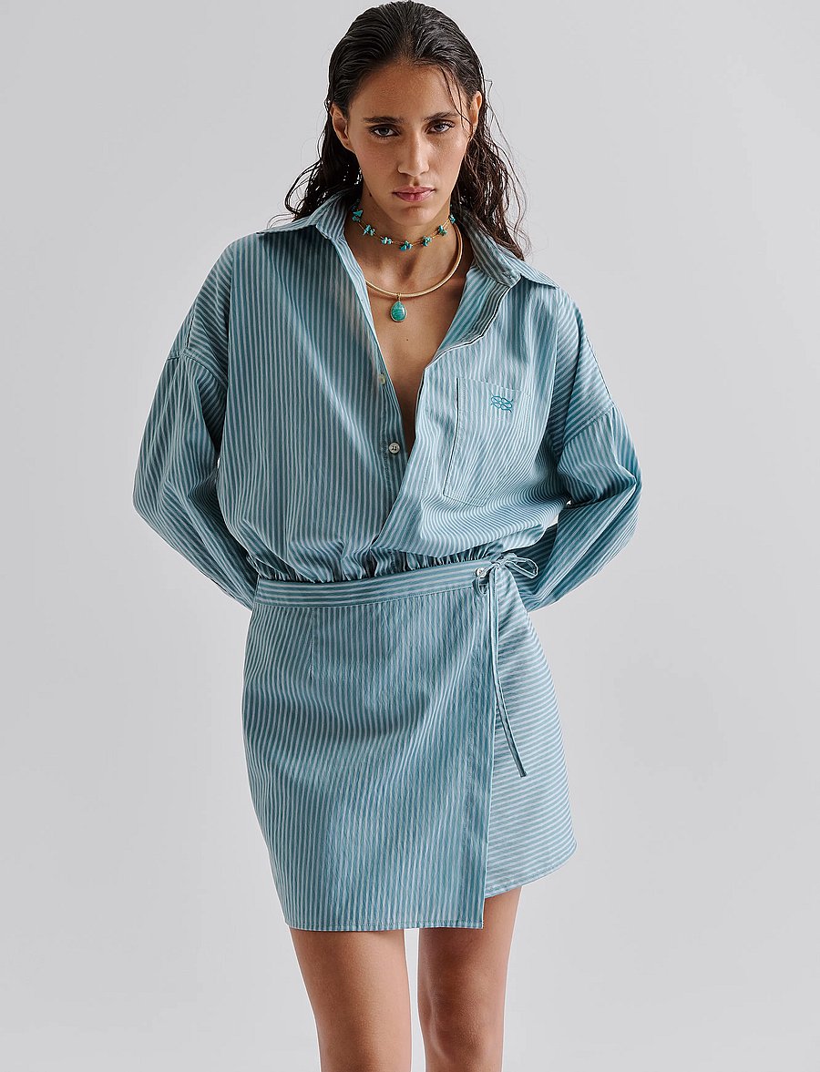 Malina - Portea Wrapped Shirt dress - skjortklänningar - aqua stripe - 4
