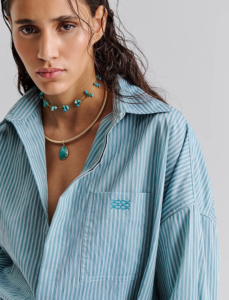 Malina - Portea Wrapped Shirt dress - särkkleidid - aqua stripe - 5