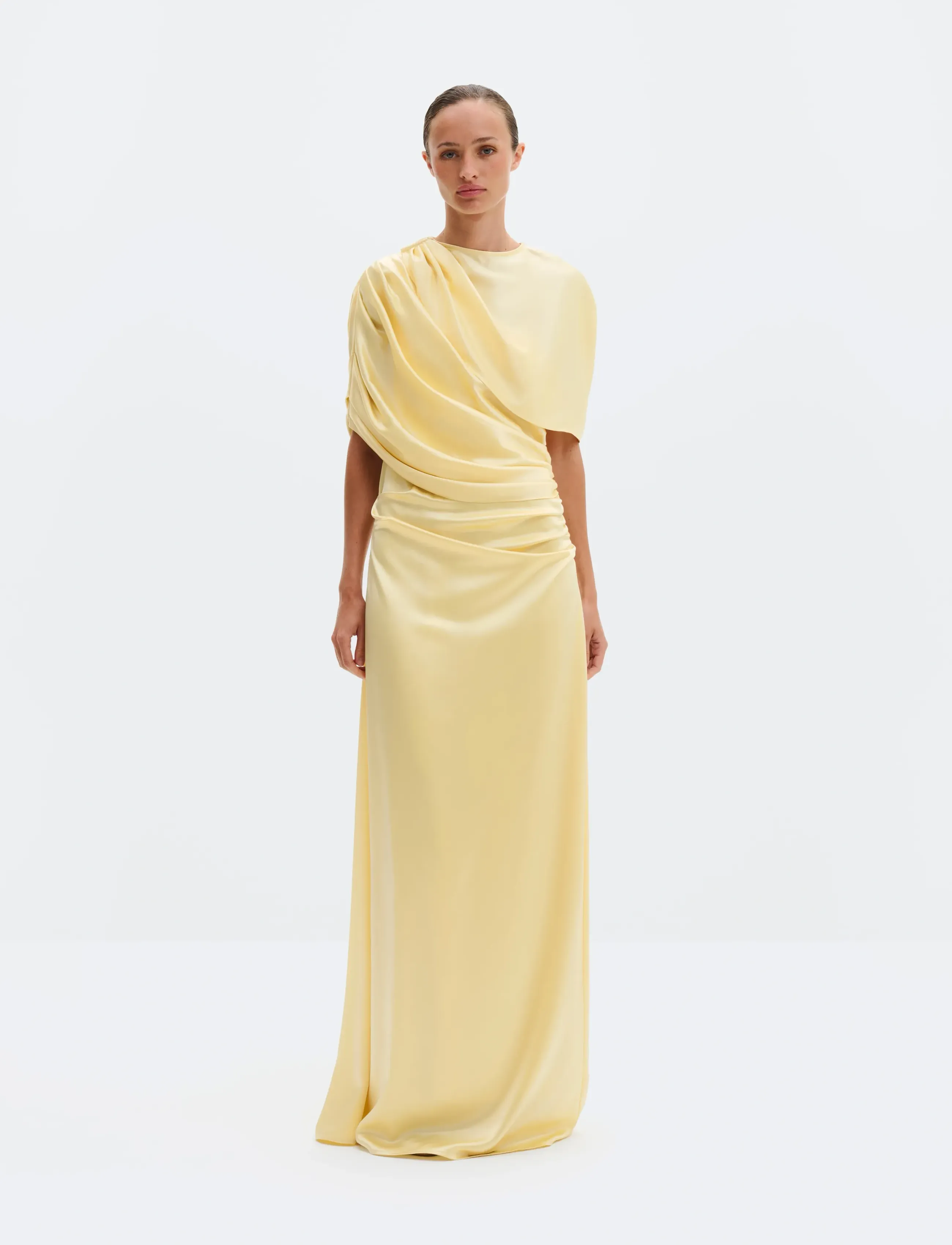 Malina Cassia Draped Fitted Maxi Dress - Dizainera preces - LIGHT LEMON / yellow