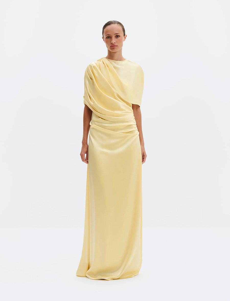 Malina - Cassia Draped Fitted Maxi Dress - aftenkjoler - light lemon - 0