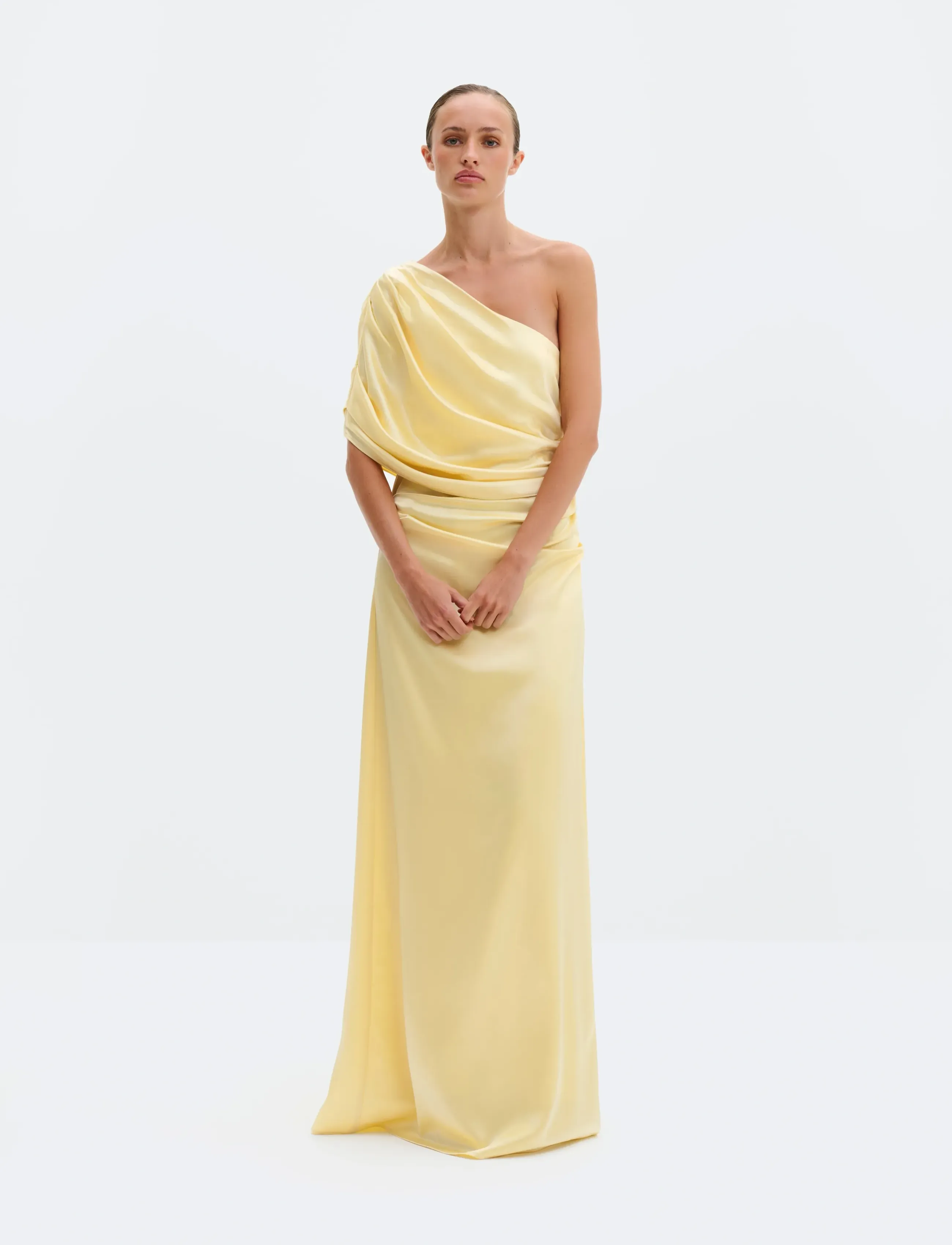 Malina - Cassia Draped Fitted Maxi Dress - aftenkjoler - light lemon - 5