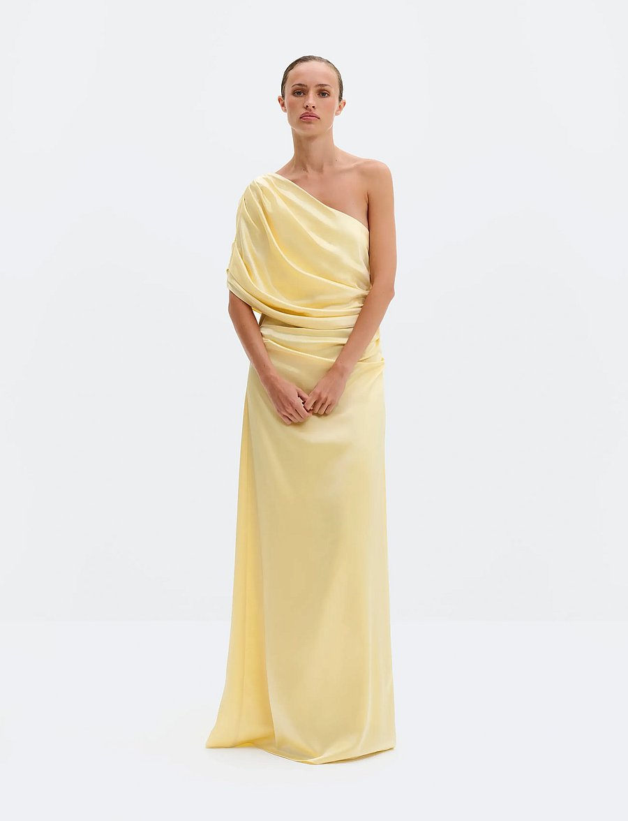 Malina - Cassia Draped Fitted Maxi Dress - aftenkjoler - light lemon - 5