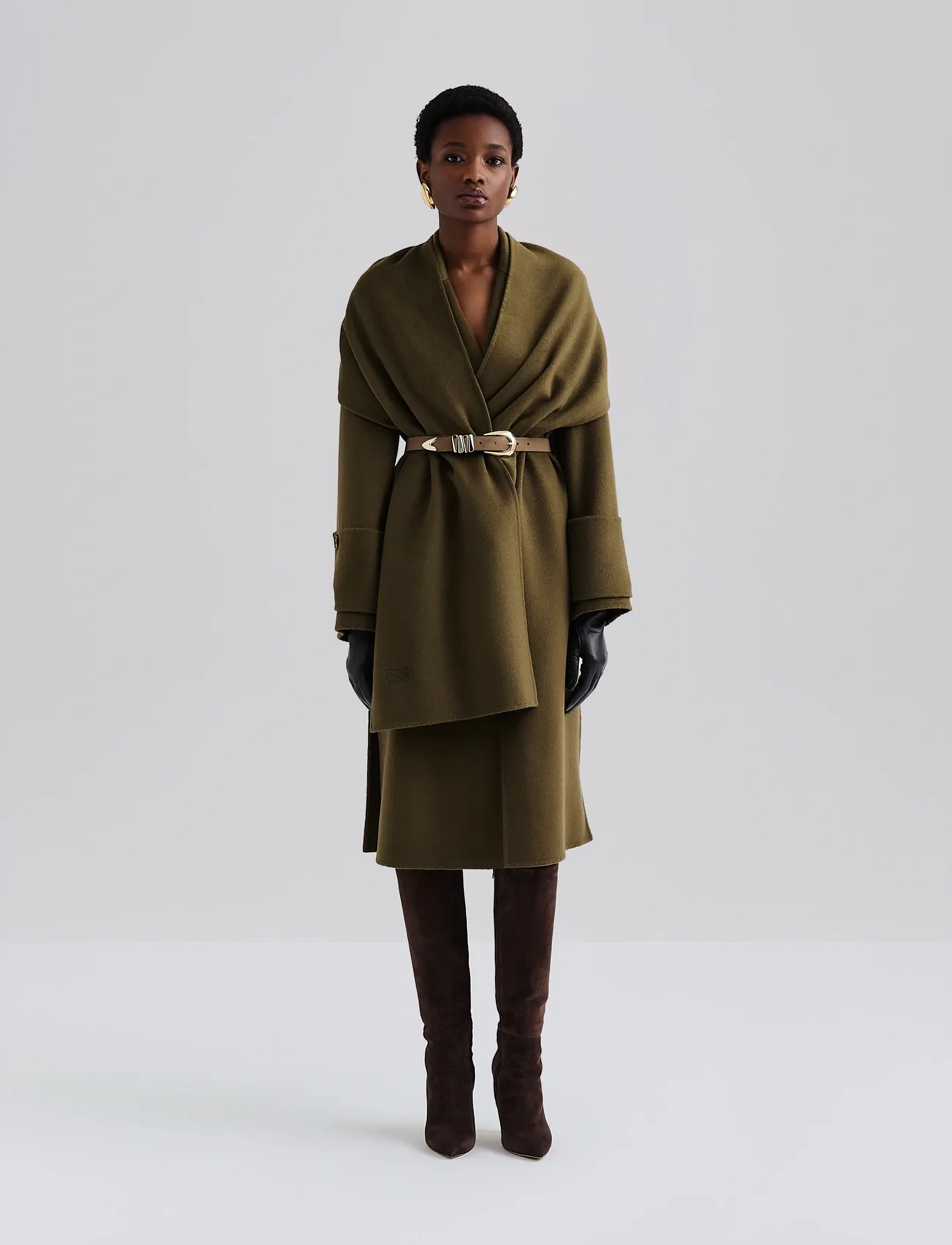 Malina Elelia Cuff Detailed Wool Cashmere Silk Coat, 38, Coats, Khakigrün - Frauen