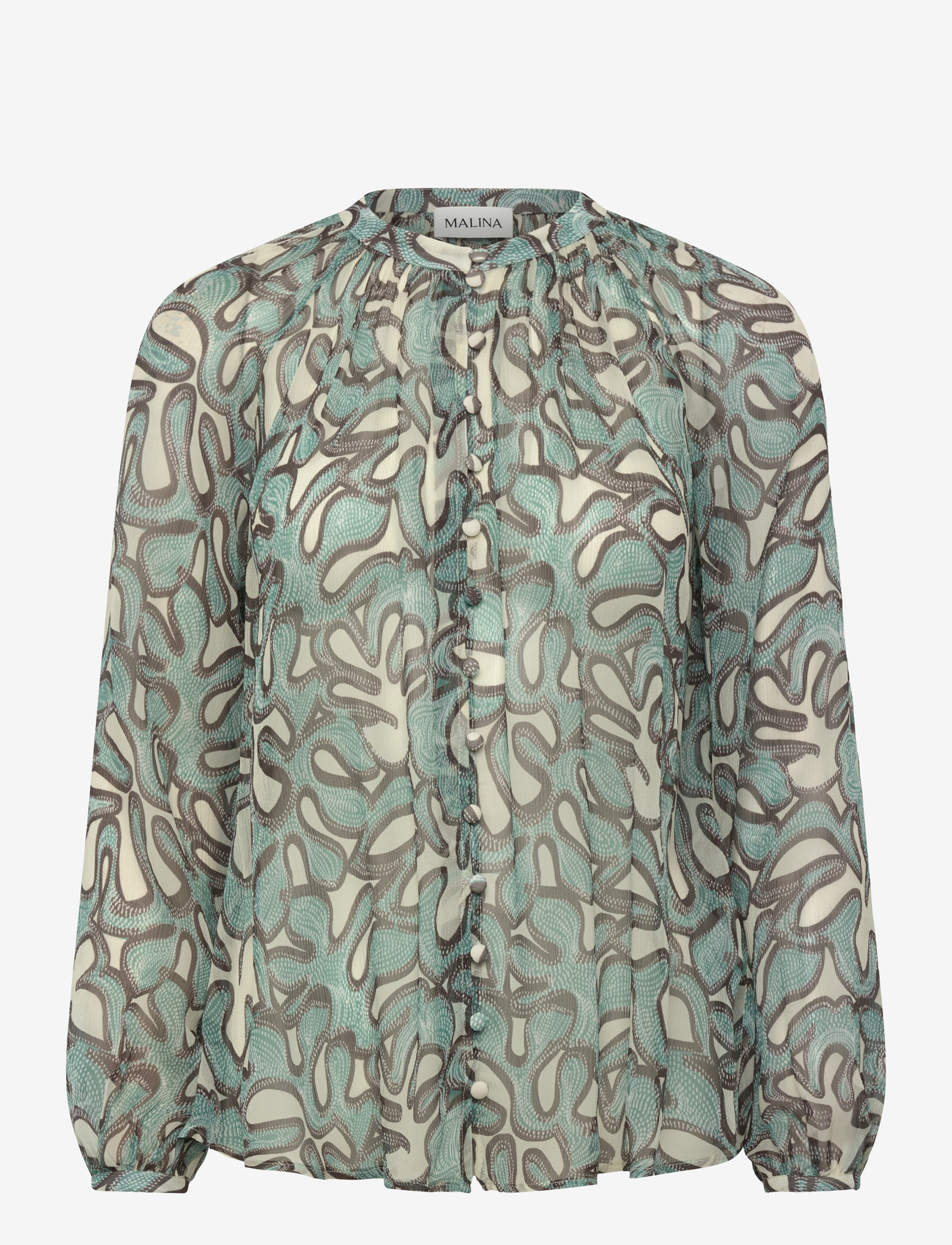 Malina - Mareva Silk Chiffon blouse - langærmede bluser - ocean corals - 1
