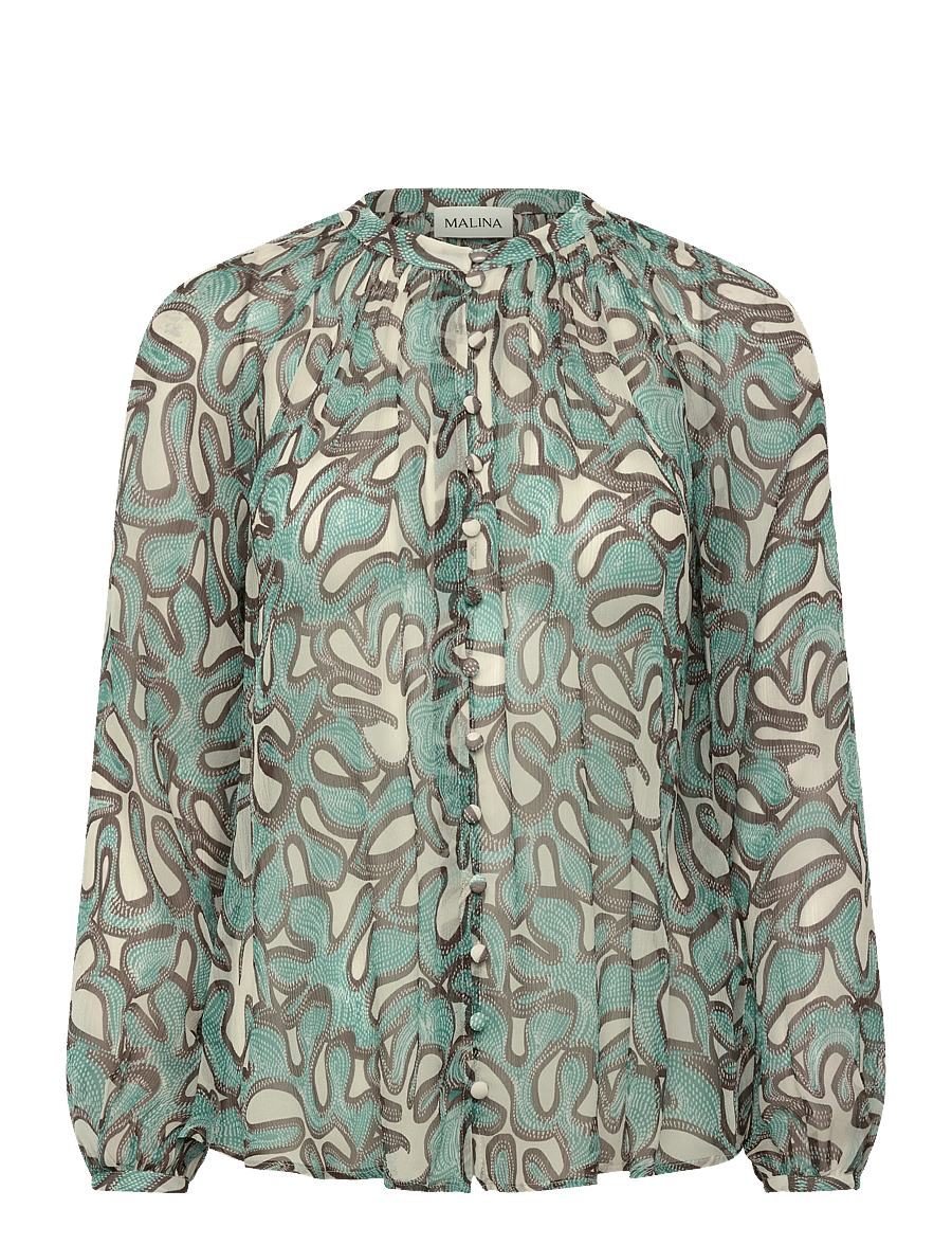 Malina - Mareva Silk Chiffon blouse - langärmelige blusen - ocean corals - 1