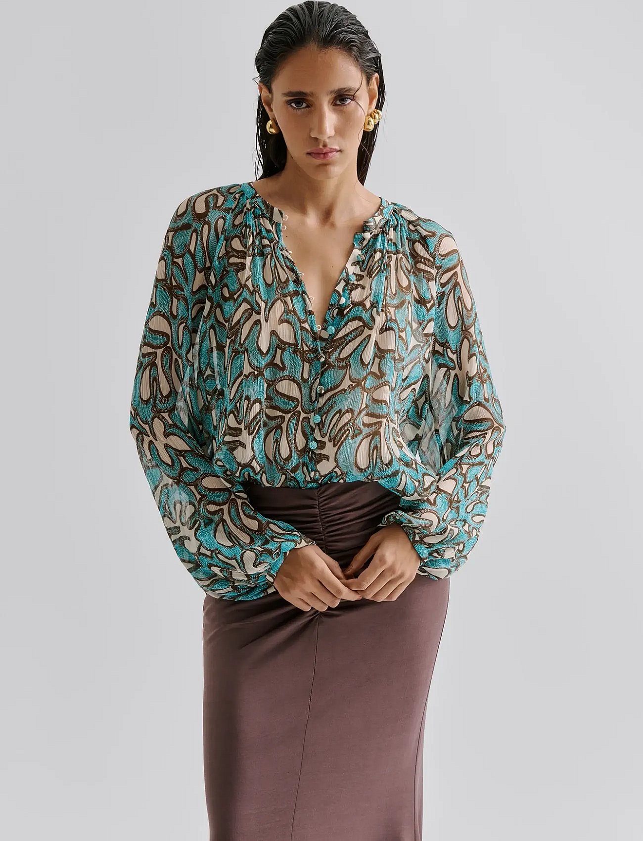 Mareva Silk Chiffon blouse - OCEAN CORALS