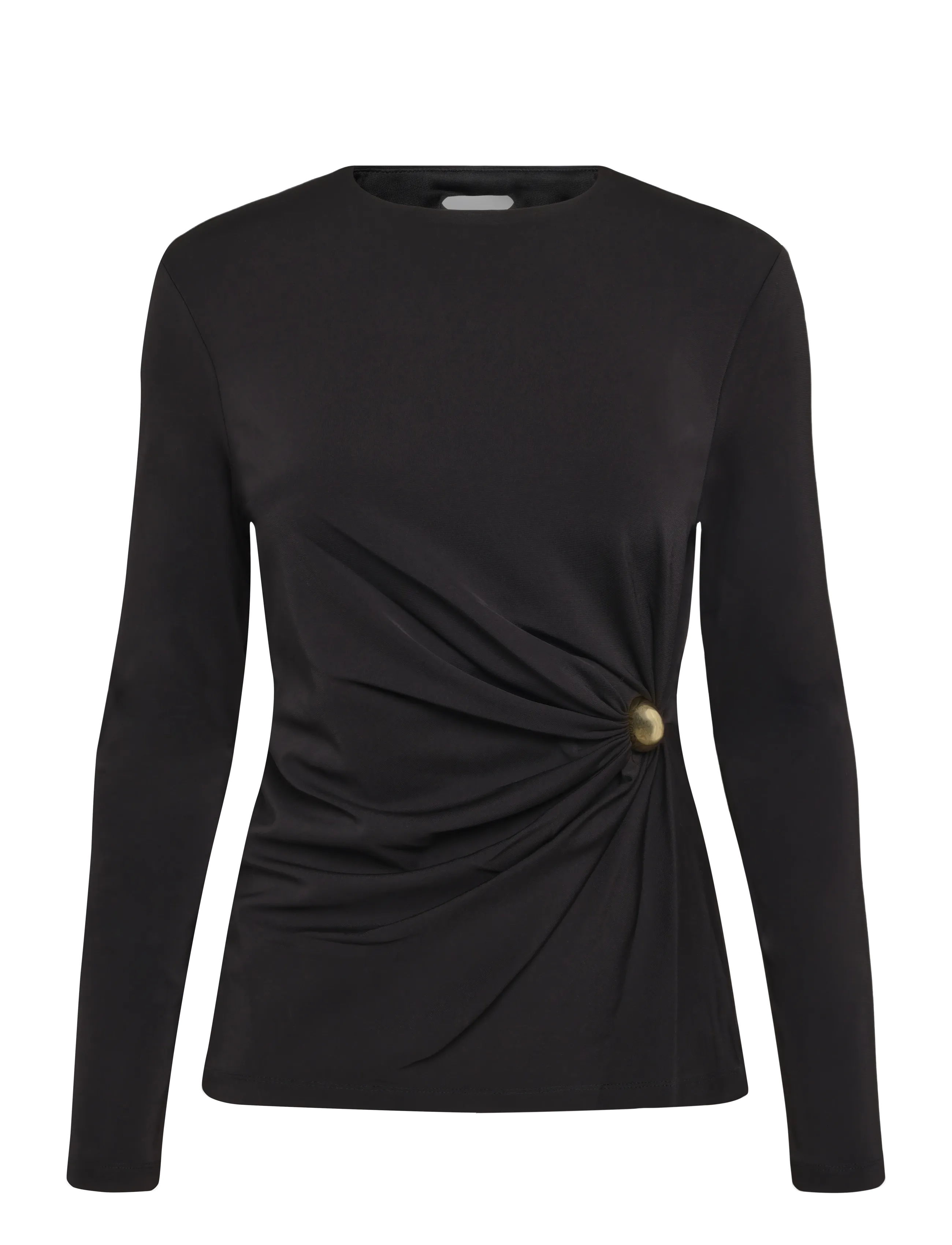 Malina Mailey  Jersey Brooch Long Sleeve Top - T-särgid ja topid - BLACK / black