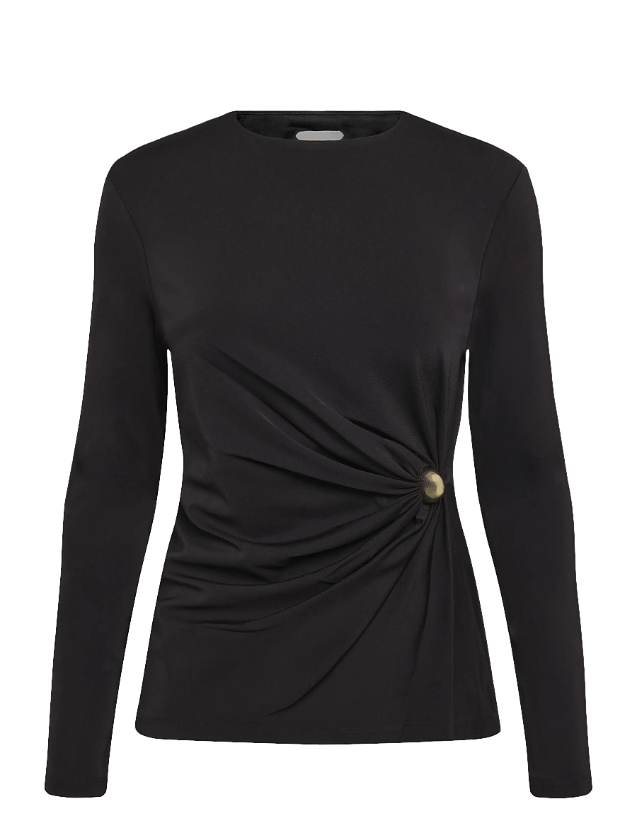 Malina - Mailey Jersey Brooch Long Sleeve Top - black - 0