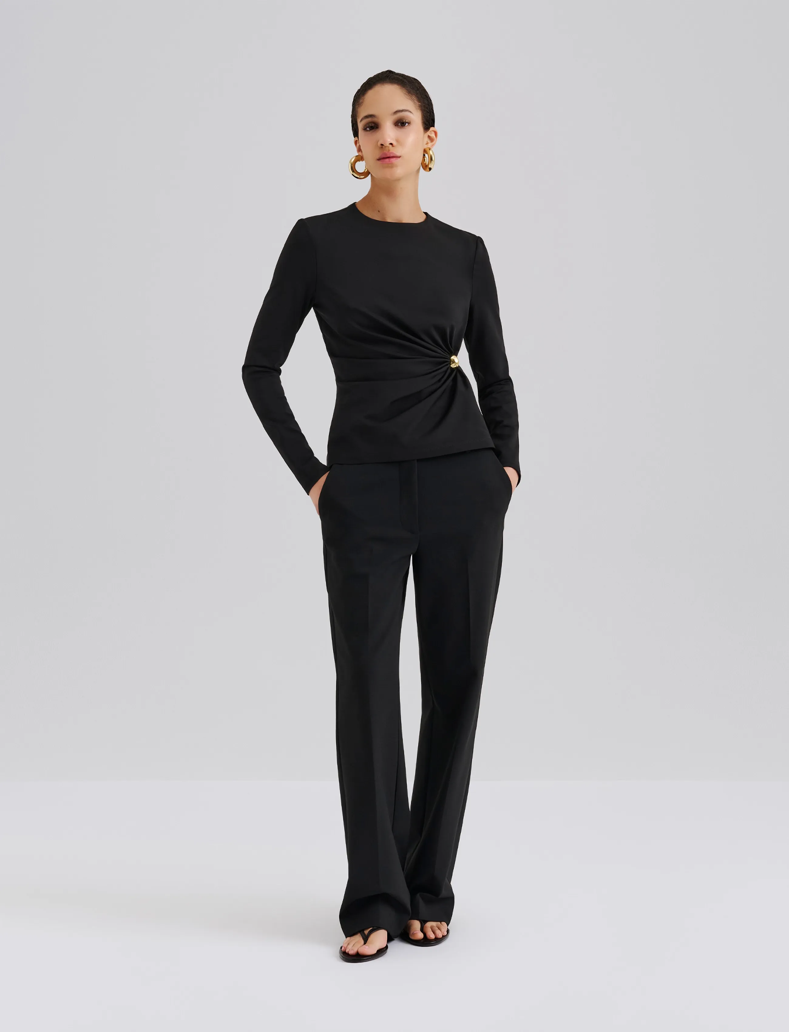 Malina - Mailey  Jersey Brooch Long Sleeve Top - herbstliche kleidung - black - 4