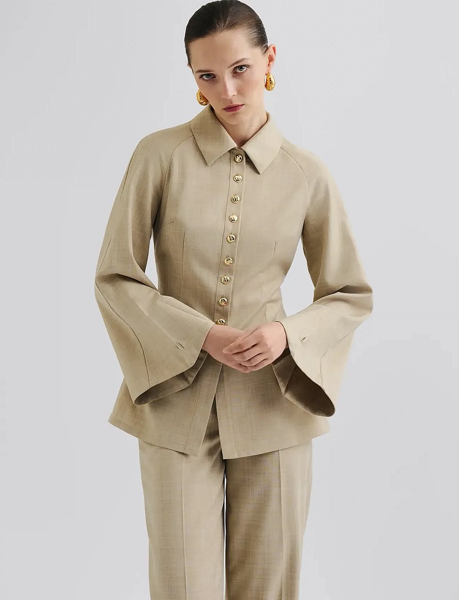 Malina - Joan Tailored Fitted Button shirt - jeanshemden - beige - 0