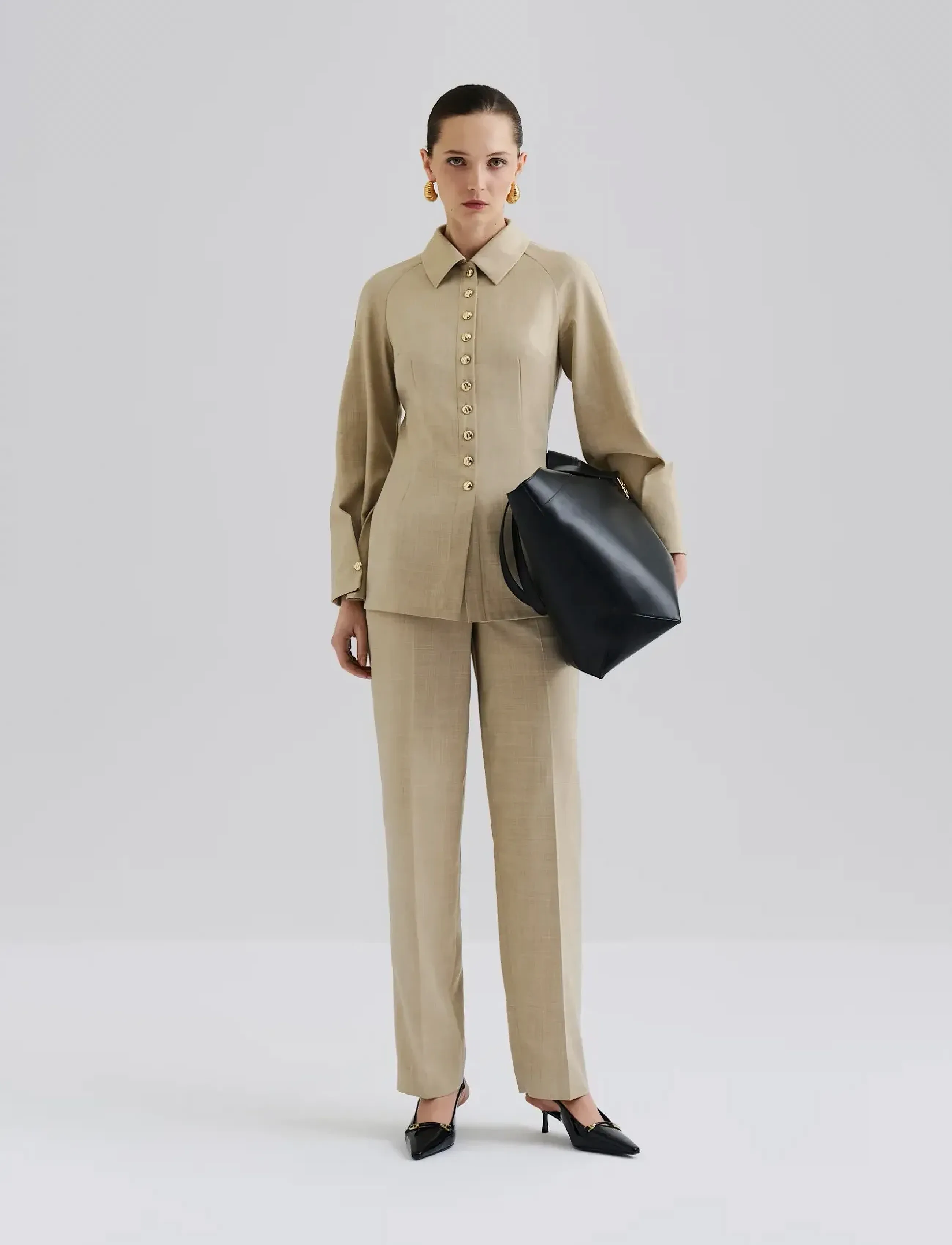 Malina - Joan Tailored Fitted Button shirt - jeanshemden - beige - 4