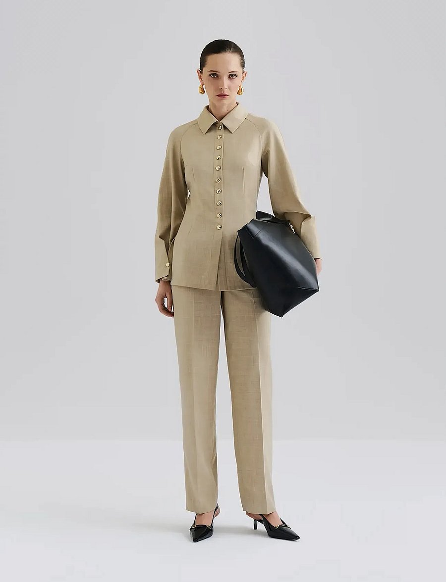 Malina - Joan Tailored Fitted Button shirt - jeanshemden - beige - 4