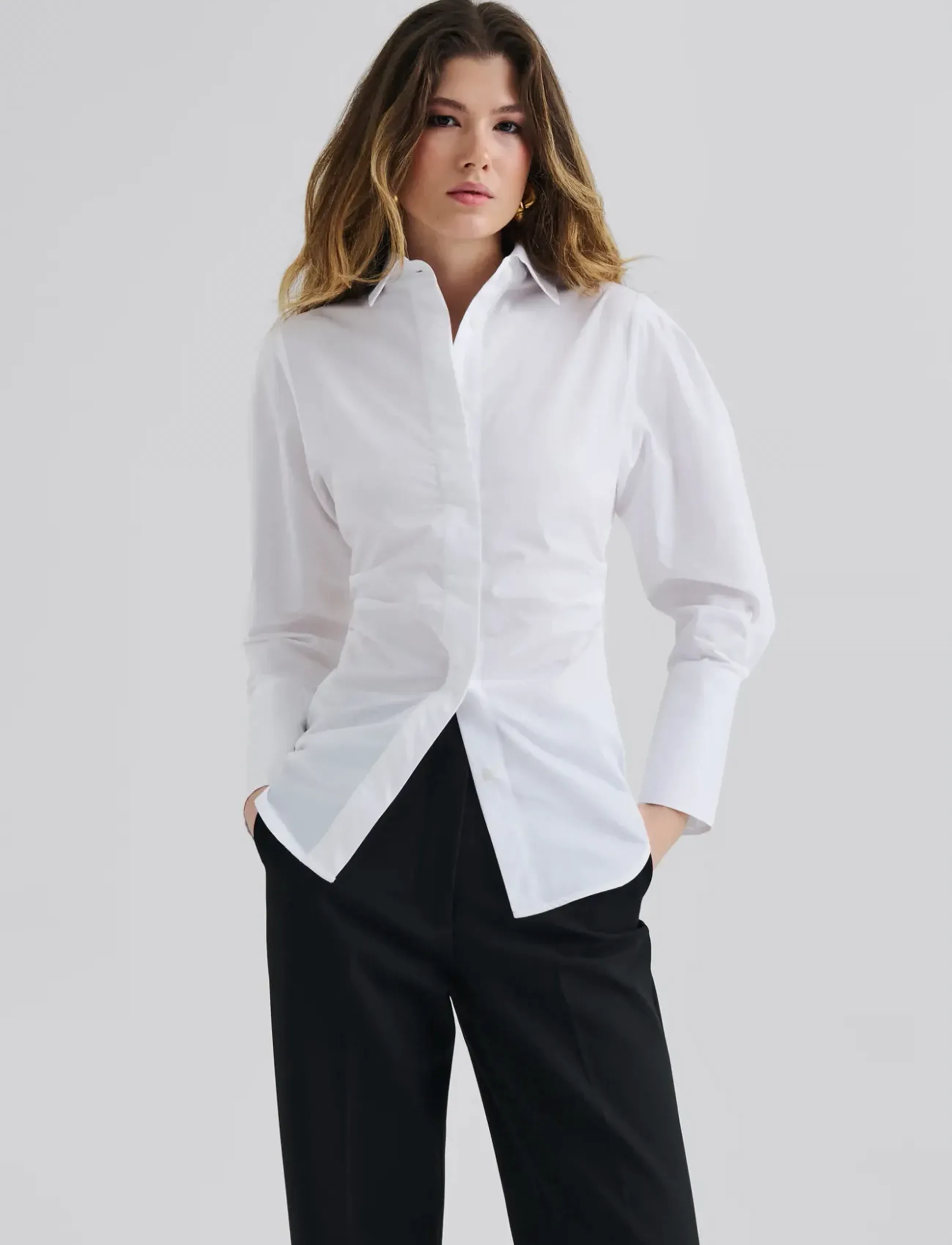 Malina Calisa Fitted Poplin Shirt, 42, White, Skjorter > Langærmede, Dame
