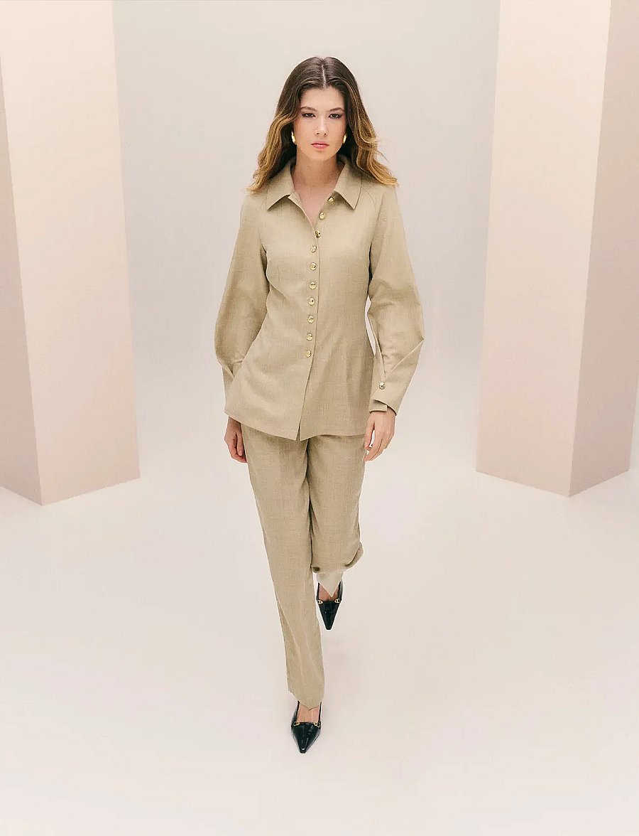 Malina - Melora Barrel Leg pants - barrel trousers - beige - 4