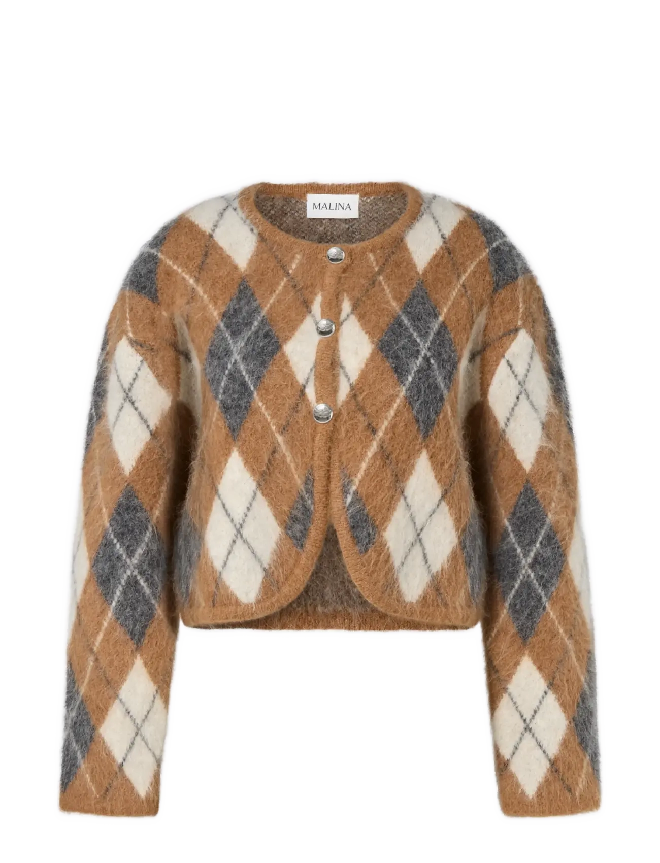 Malina Aislinn Alpaca Blend Cardigan - Kleidung - CAMEL ARGYLE CHECKS / brown