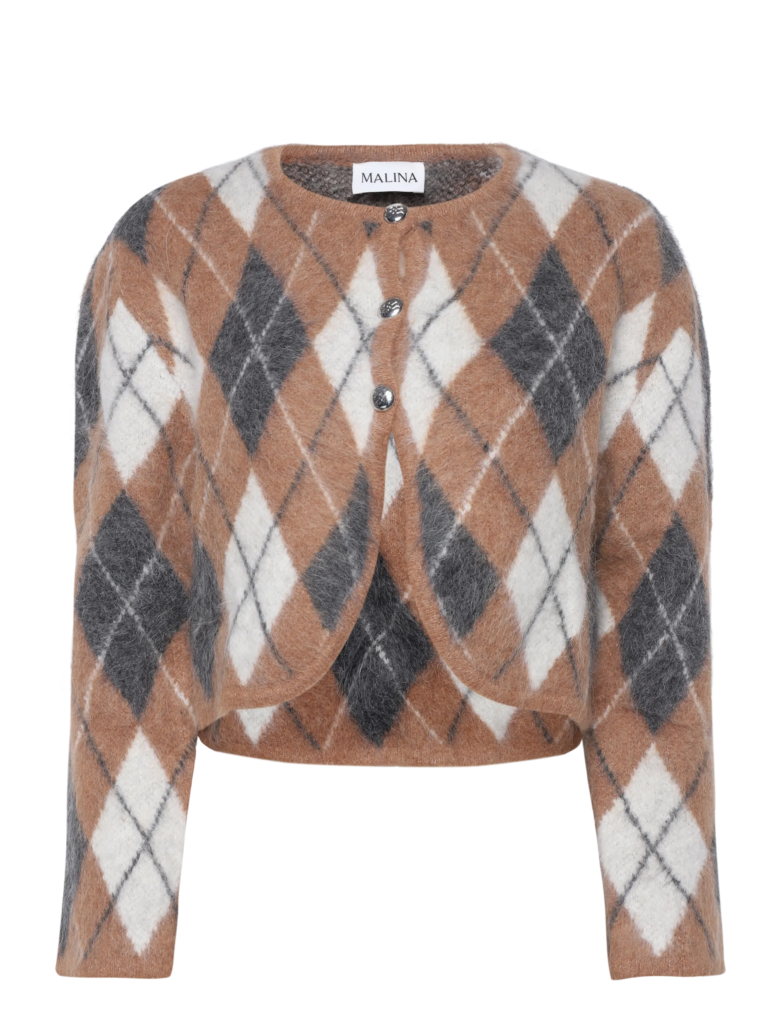 Malina Aislinn Alpaca Blend Cardigan - Kudumid - CAMEL ARGYLE CHECKS / brown