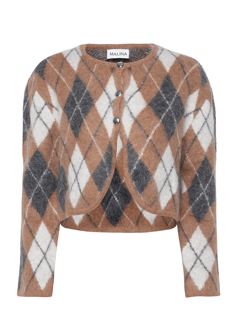 Malina - Aislinn Alpaca Blend Cardigan - cardigans - camel argyle checks - 1