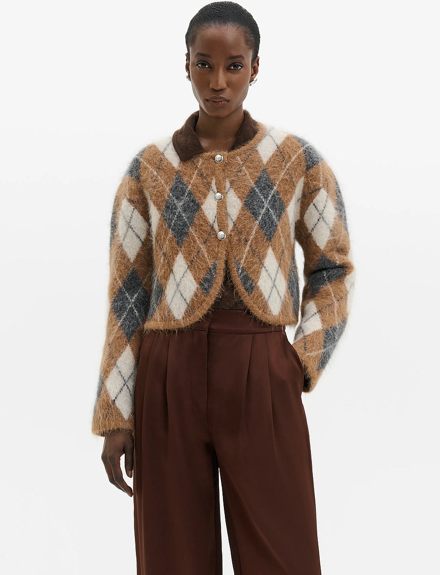 Malina - Aislinn Alpaca Blend Cardigan - cardigans - camel argyle checks - 0
