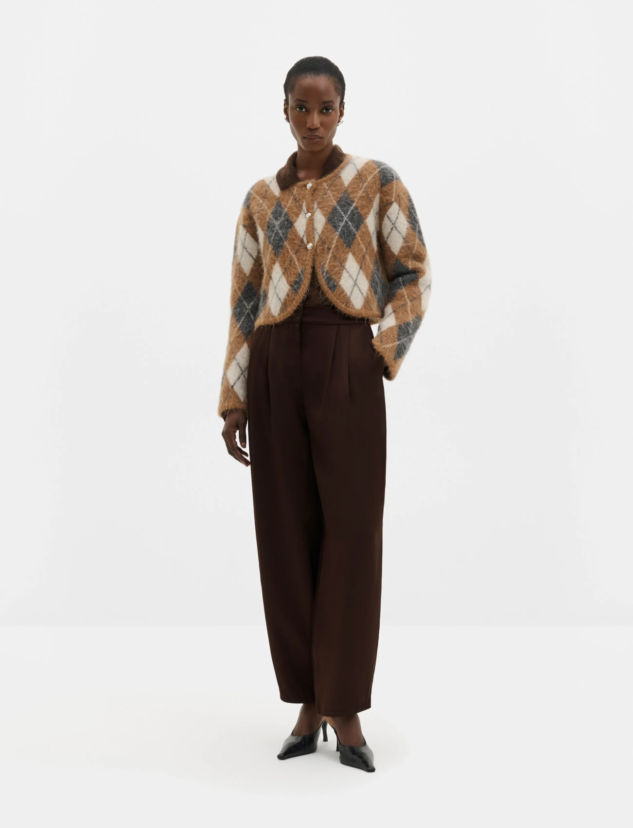 Malina - Aislinn Alpaca Blend Cardigan - cardigans - camel argyle checks - 3