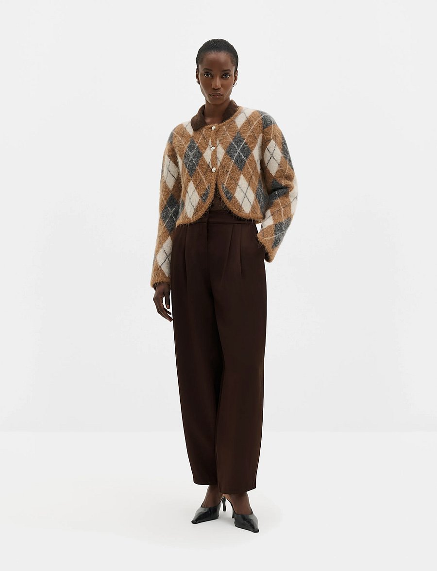 Malina - Aislinn Alpaca Blend Cardigan - cardigans - camel argyle checks - 4