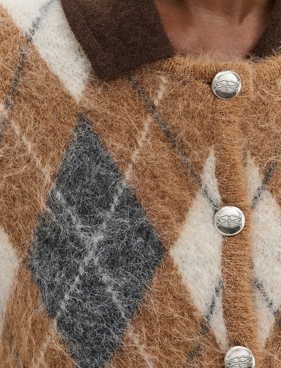 Malina - Aislinn Alpaca Blend Cardigan - cardigans - camel argyle checks - 5