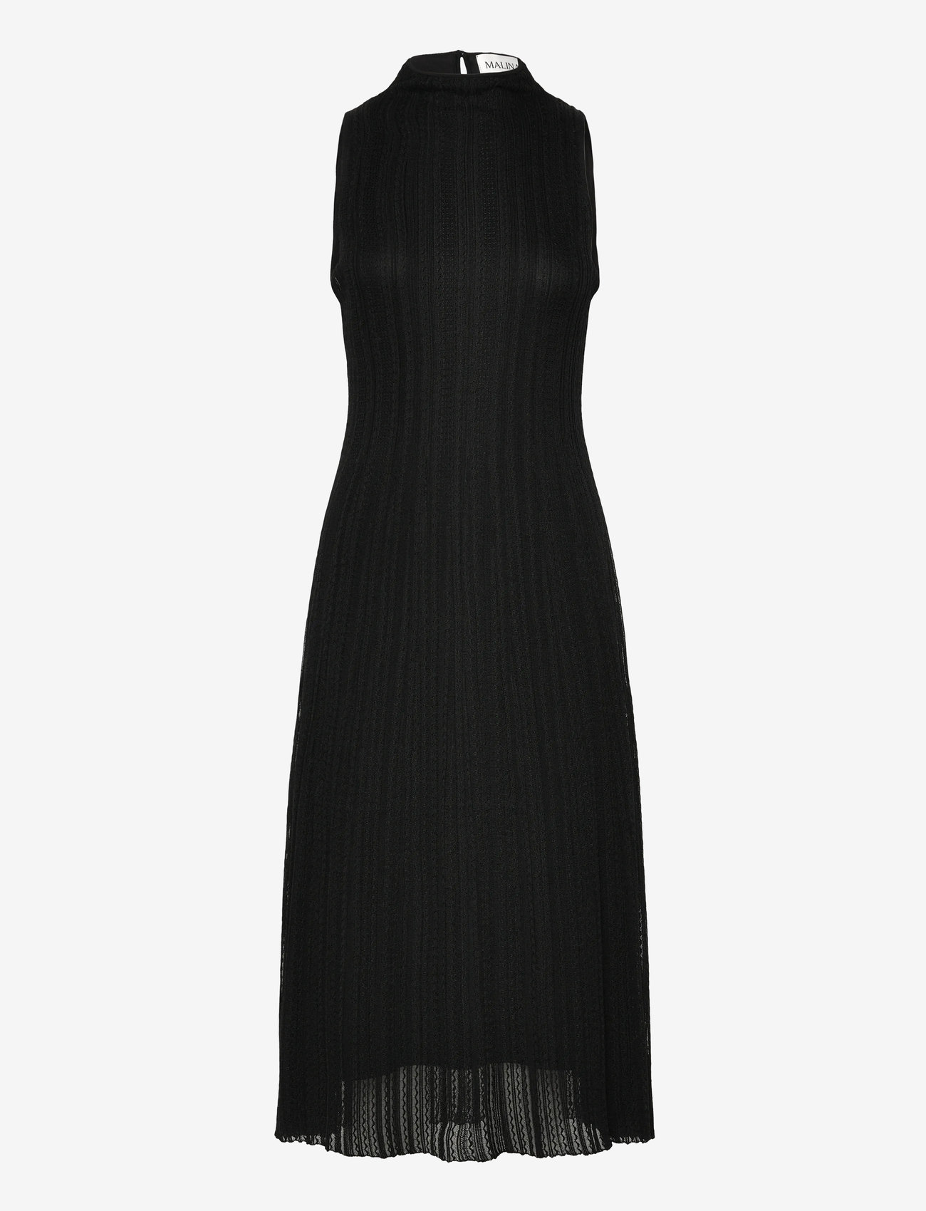 Malina - Nessa Halterneck Pointelle Knitted Midi dress - stickade klänningar - black - 1