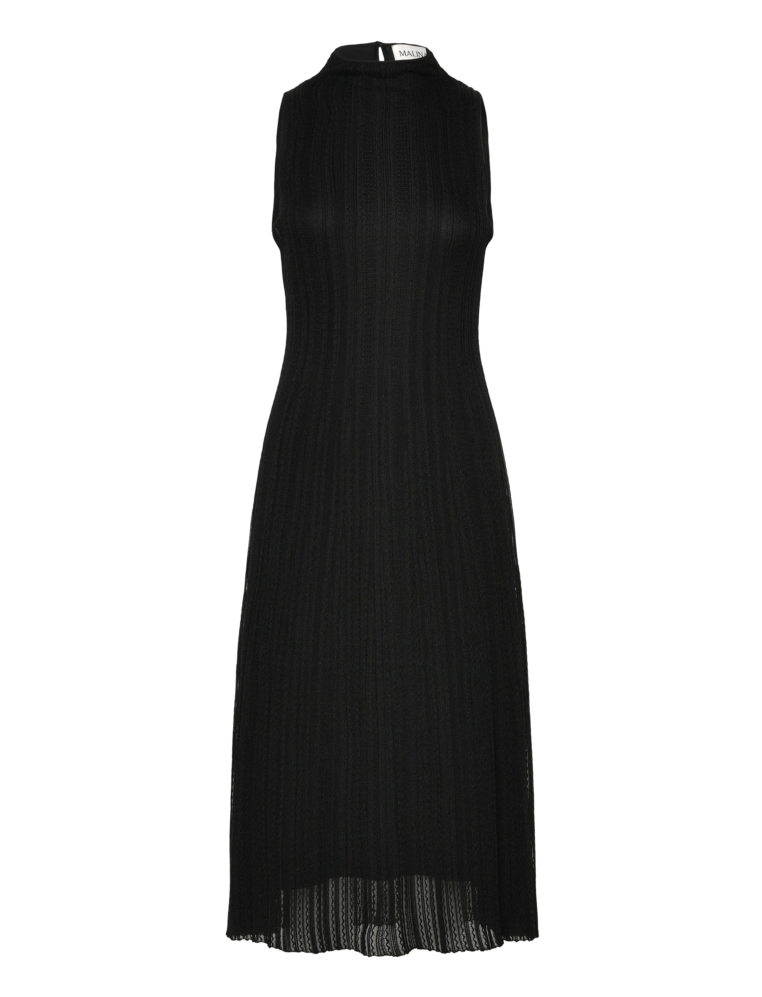 Malina Nessa Halterneck Pointelle Knitted Midi dress - Midi dresses - BLACK / black
