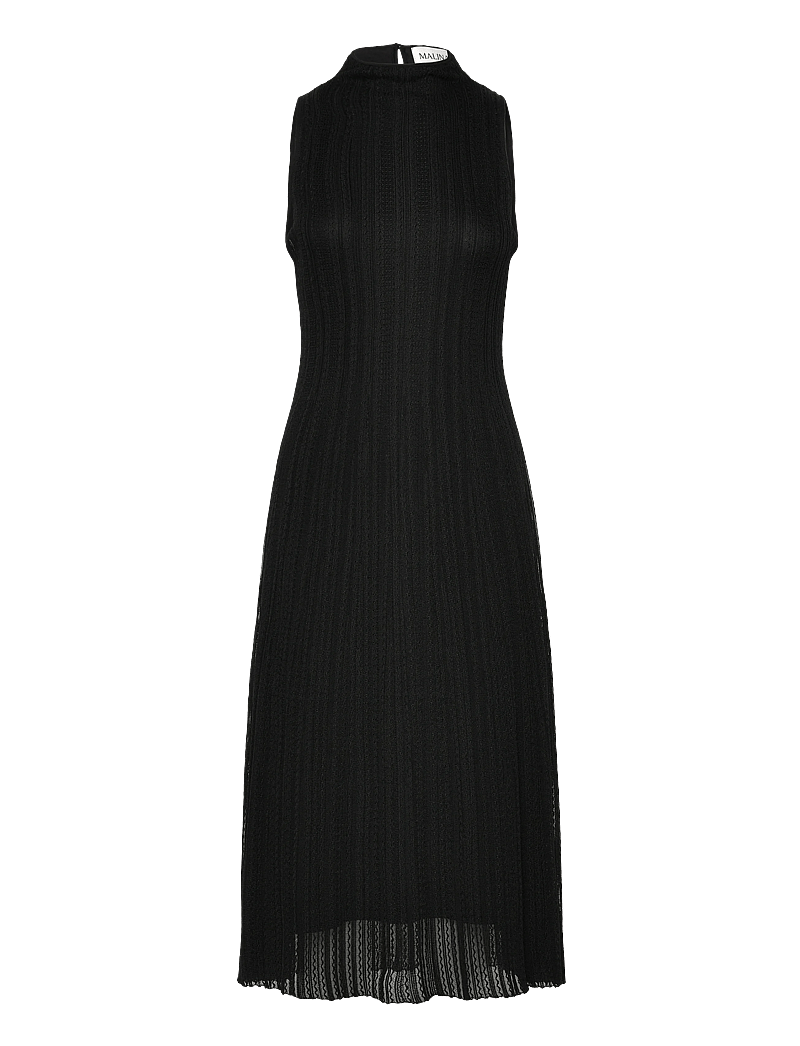Malina - Nessa Halterneck Pointelle Knitted Midi dress - strikkjoler - black - 1