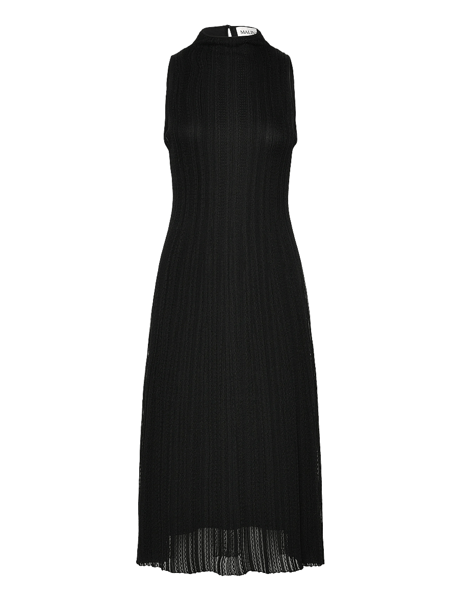Malina - Nessa Halterneck Pointelle Knitted Midi dress - kootud kleidid - black - 1