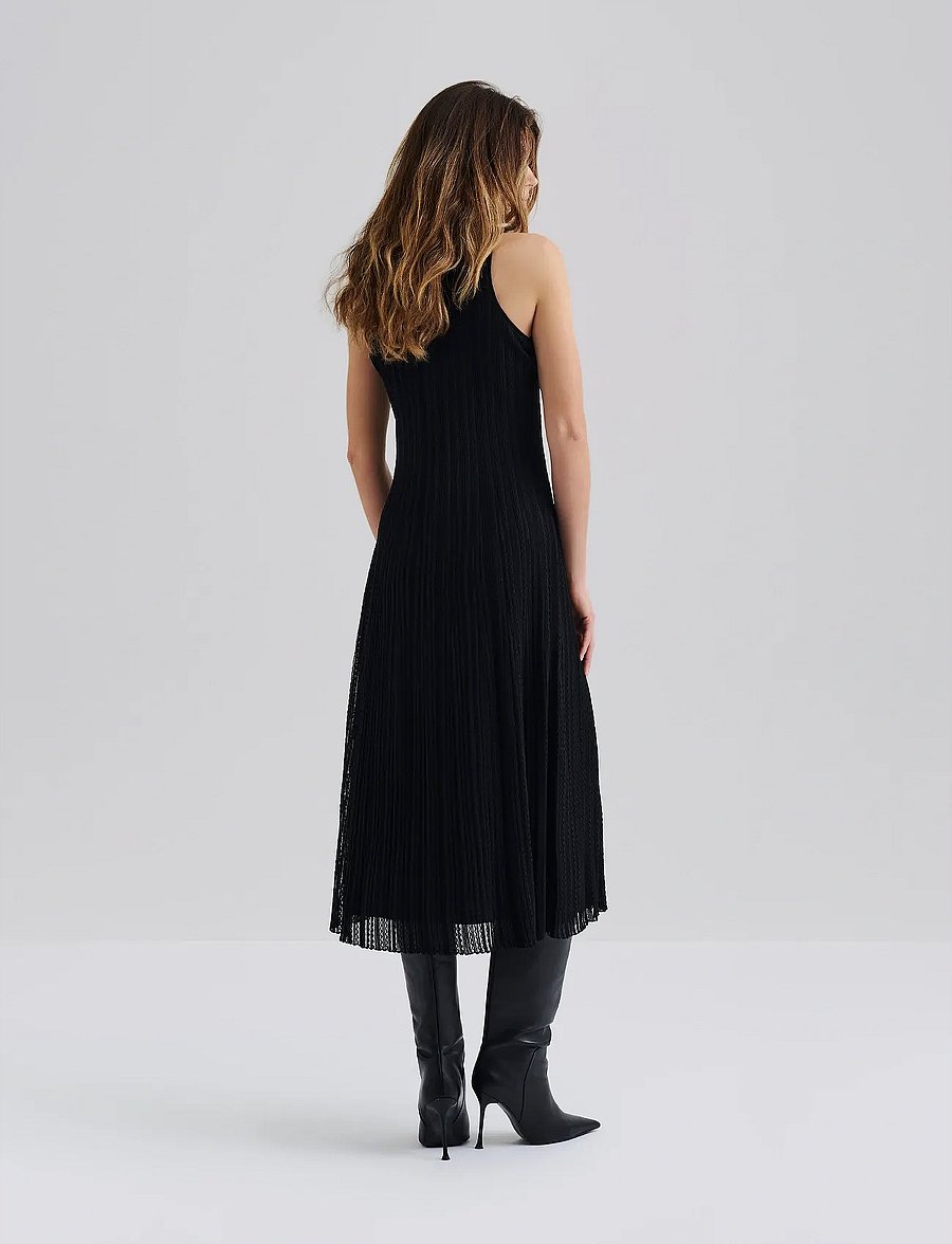 Malina - Nessa Halterneck Pointelle Knitted Midi dress - kootud kleidid - black - 3