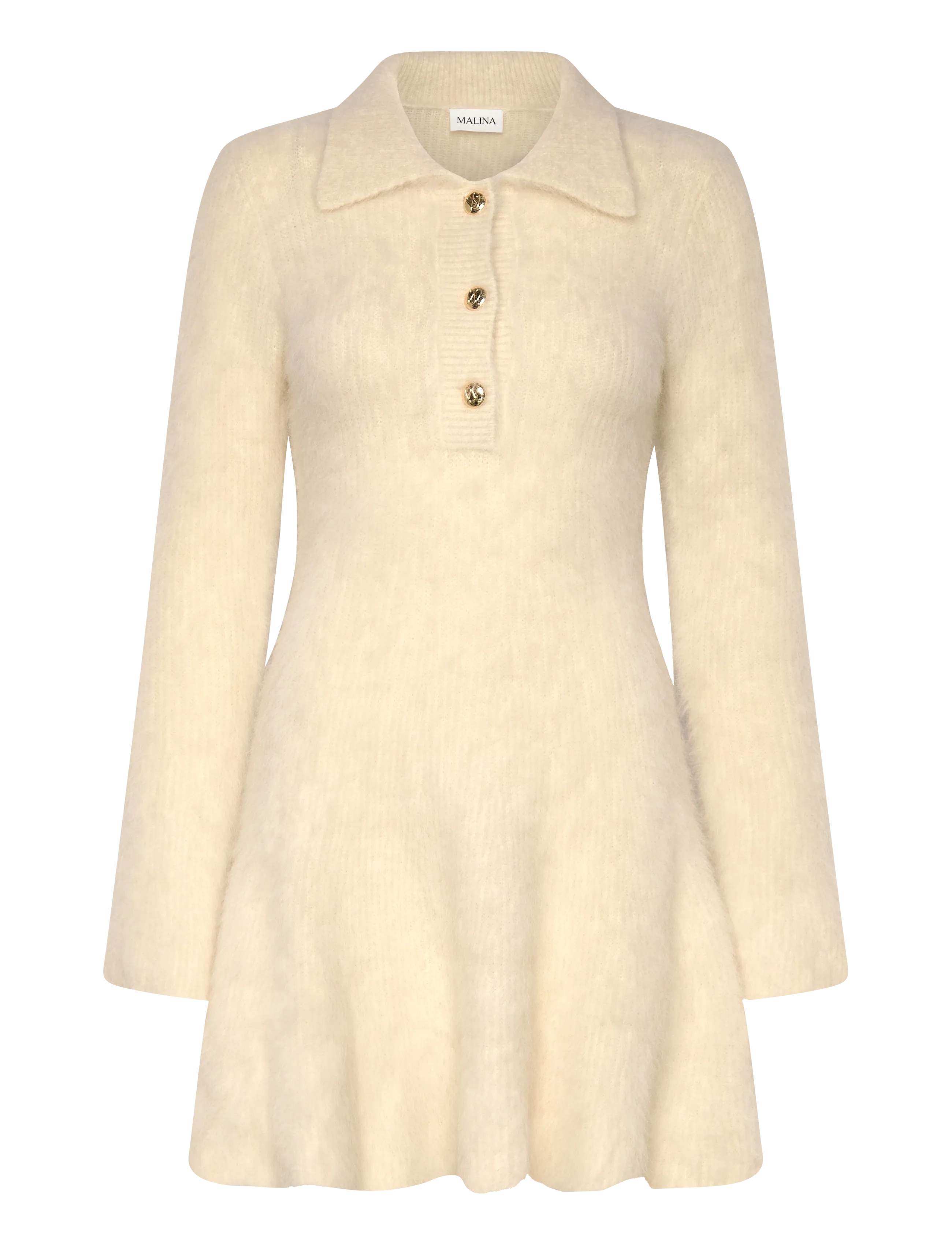 MALINA Emelise Aplaca Blend Strick Mini Kleid Cream - L - Damen
