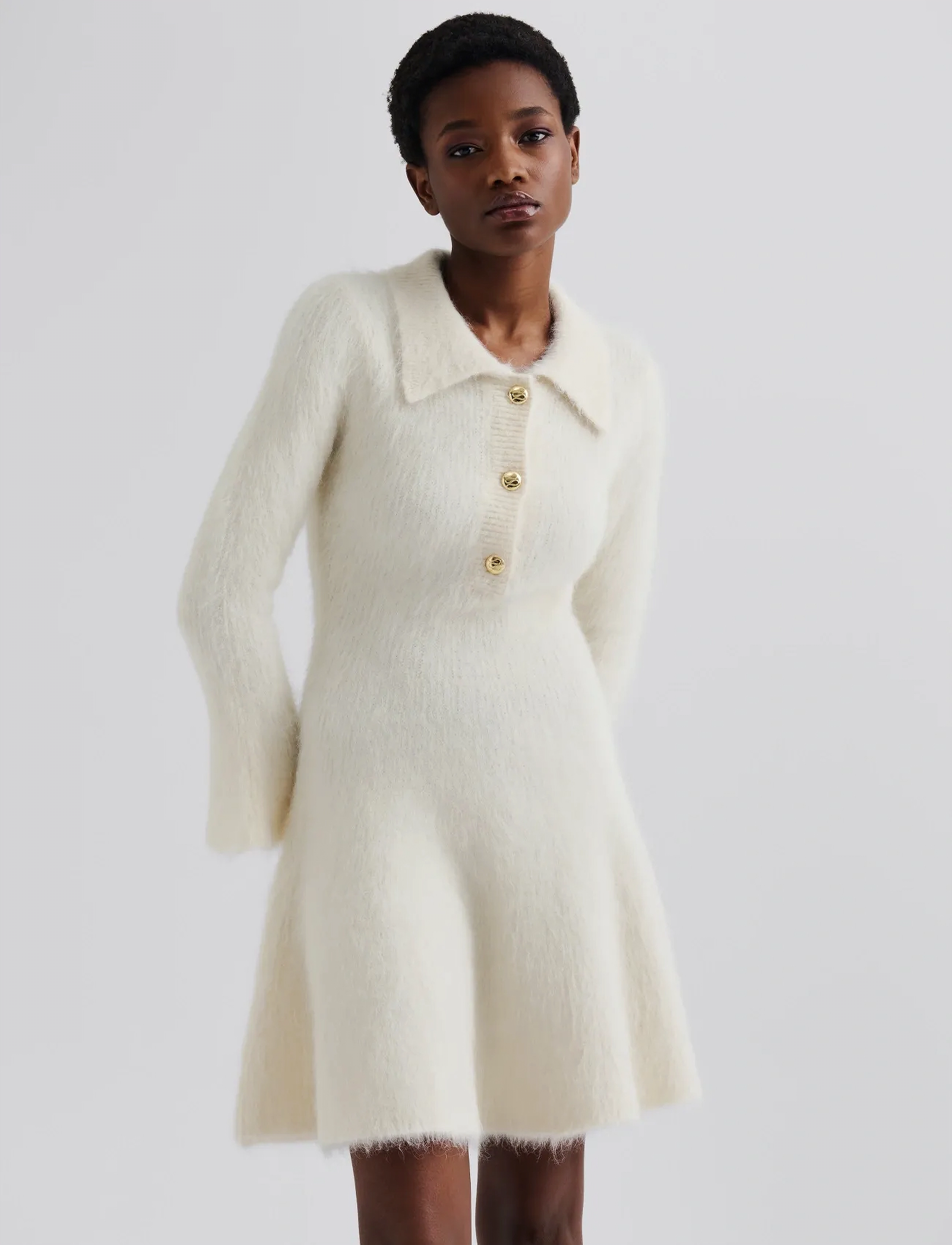 Malina Emelise Aplaca Blend Knitted Mini Dress, XL, Designer, Creme - Short Frauen