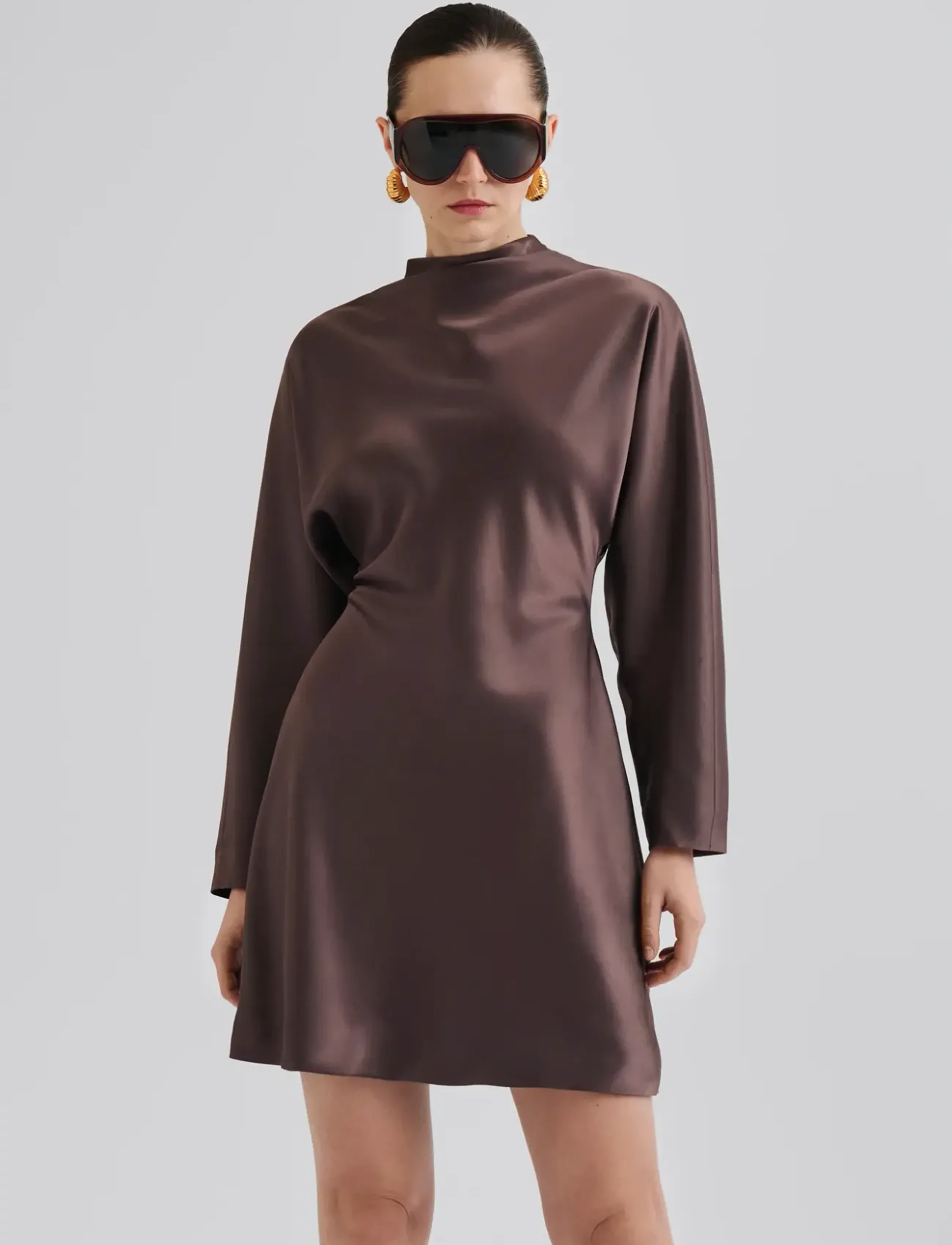 Malina Zora Barrel Long Sleeve Mini Dress, 44, Dresses, Braun - Short Frauen