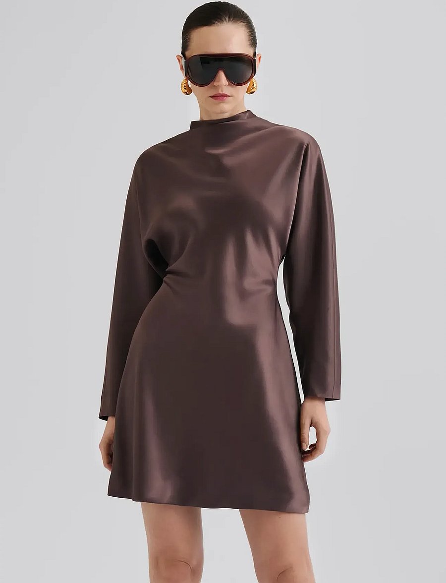 Malina - Zora Barrel Long Sleeve Mini dress - pidulikud kleidid - chocolate - 0