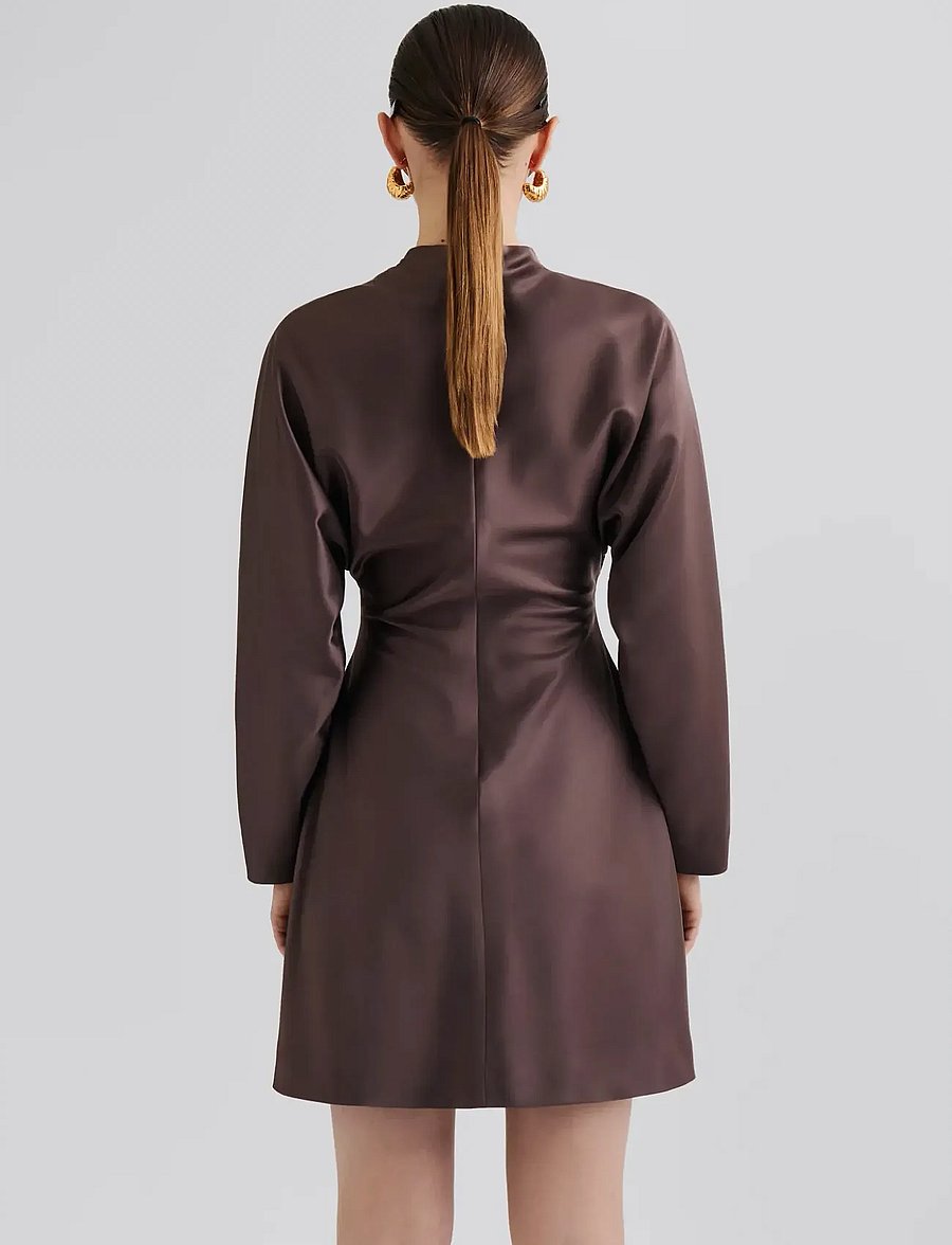 Malina - Zora Barrel Long Sleeve Mini dress - pidulikud kleidid - chocolate - 2
