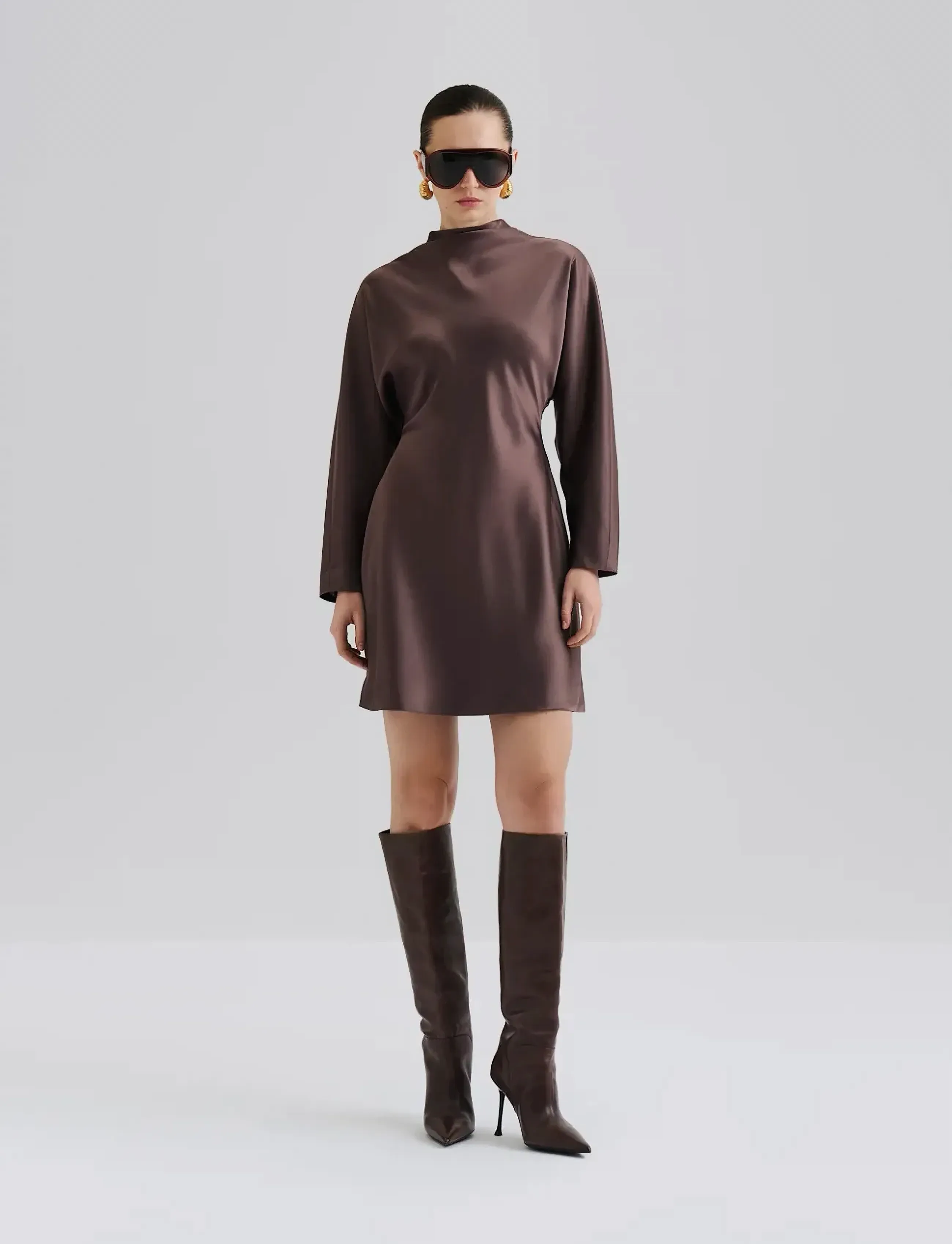 Malina - Zora Barrel Long Sleeve Mini dress - partykleider - chocolate - 3