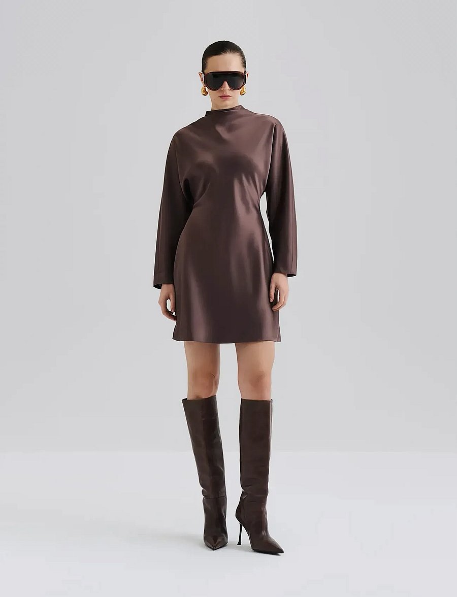 Malina - Zora Barrel Long Sleeve Mini dress - pidulikud kleidid - chocolate - 3