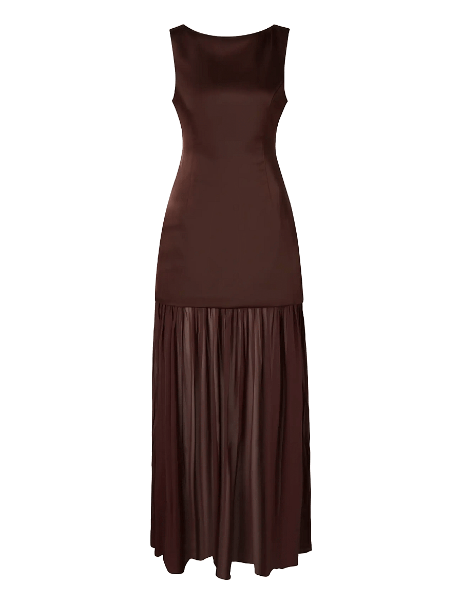 Malina - Karla Dropped Waist Chiffon Maxi dress - maxikleider - chocolate - 1