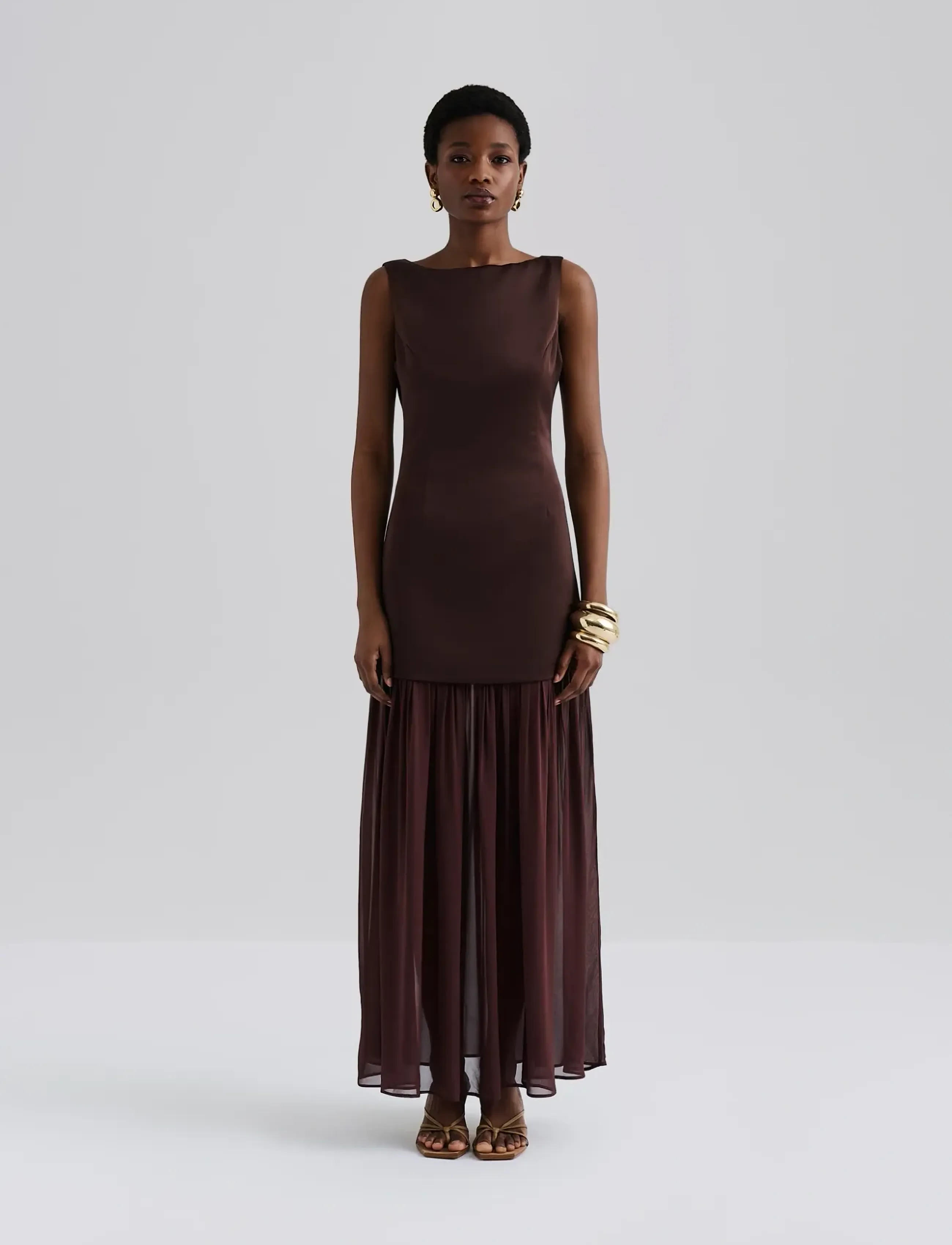Malina Karla Dropped Waist Chiffon Maxi Dress, 34, Dresses, Braun - Frauen