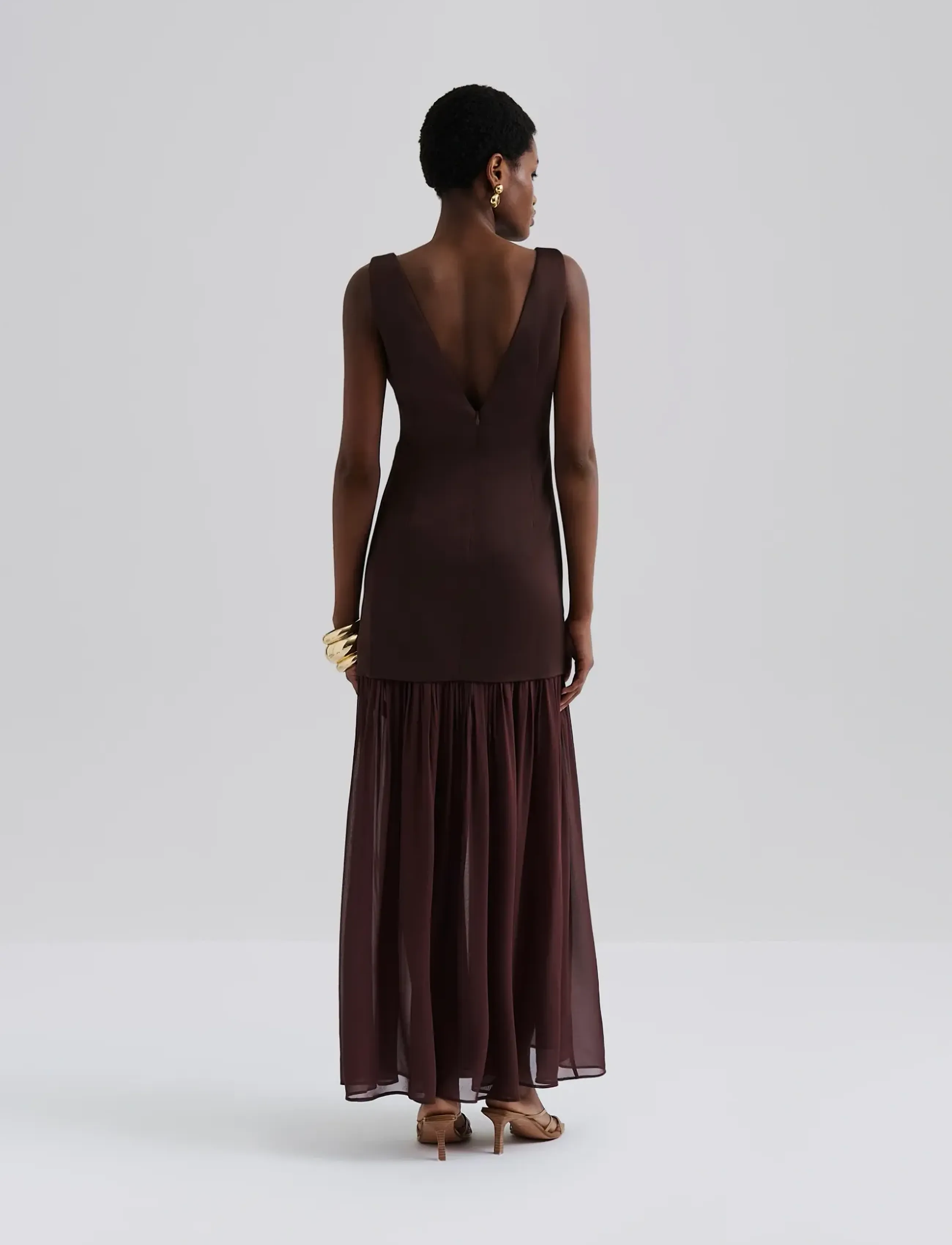 Malina - Karla Dropped Waist Chiffon Maxi dress - maxikleider - chocolate - 2