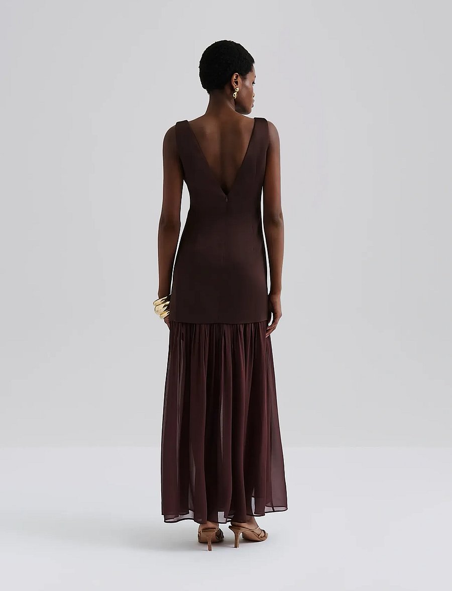 Malina - Karla Dropped Waist Chiffon Maxi dress - maxikleider - chocolate - 2
