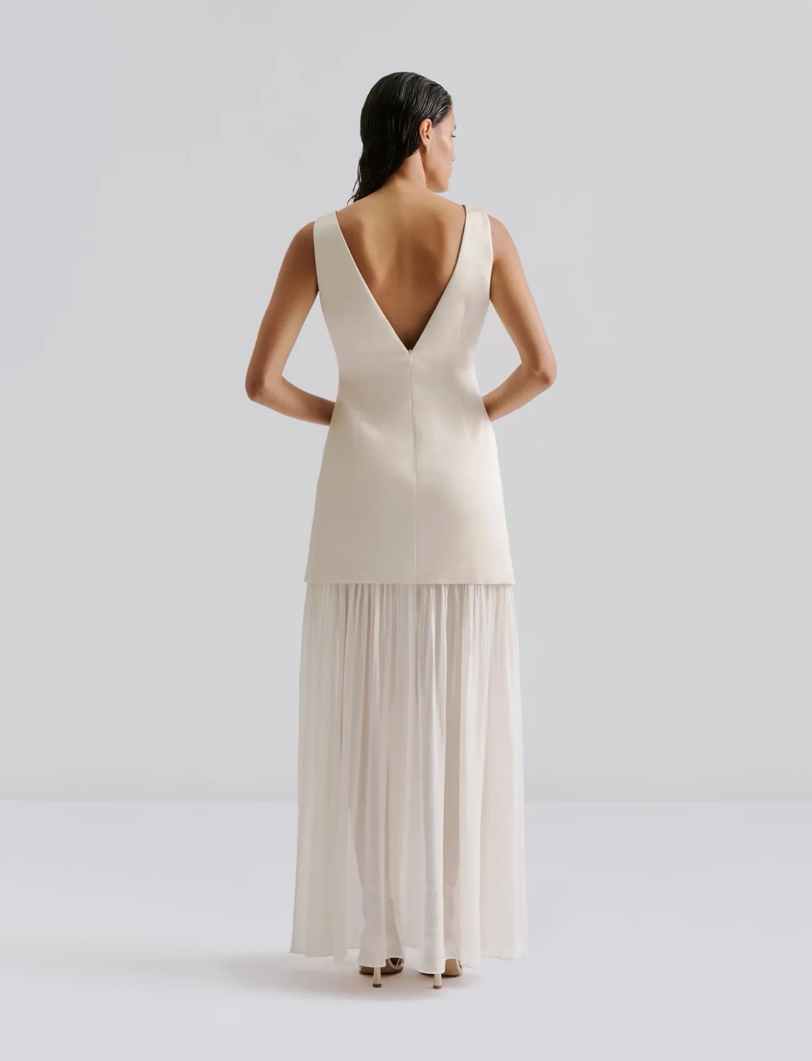 Malina - Karla Dropped Waist Chiffon Maxi dress - vanilla - 2